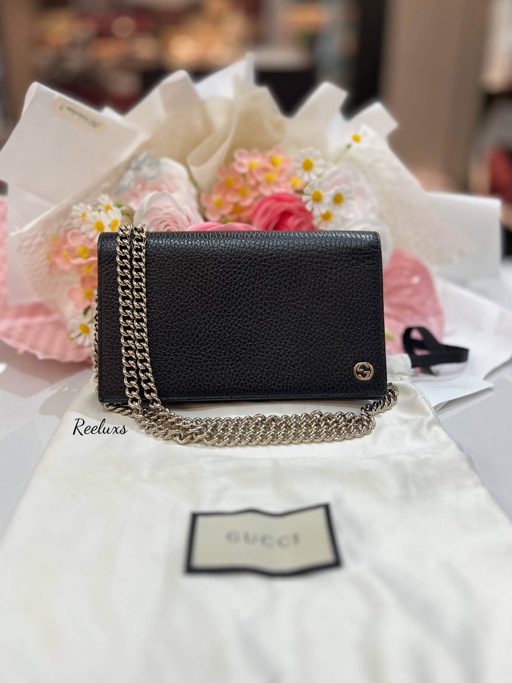 GUCCI Betty Chain Wallet Leather