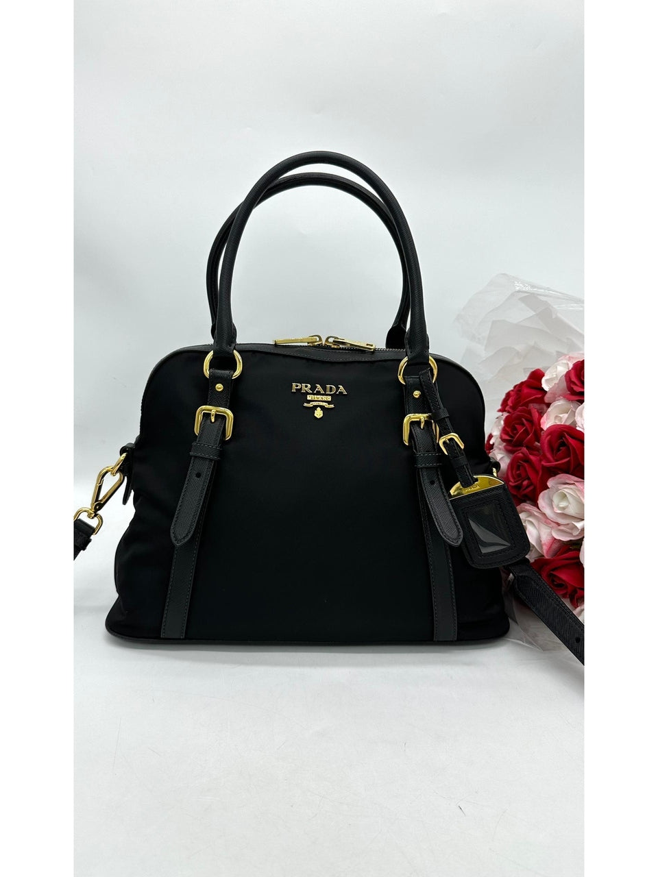 PRADA Womens Black Nylon & Leather Handbag - Reeluxs