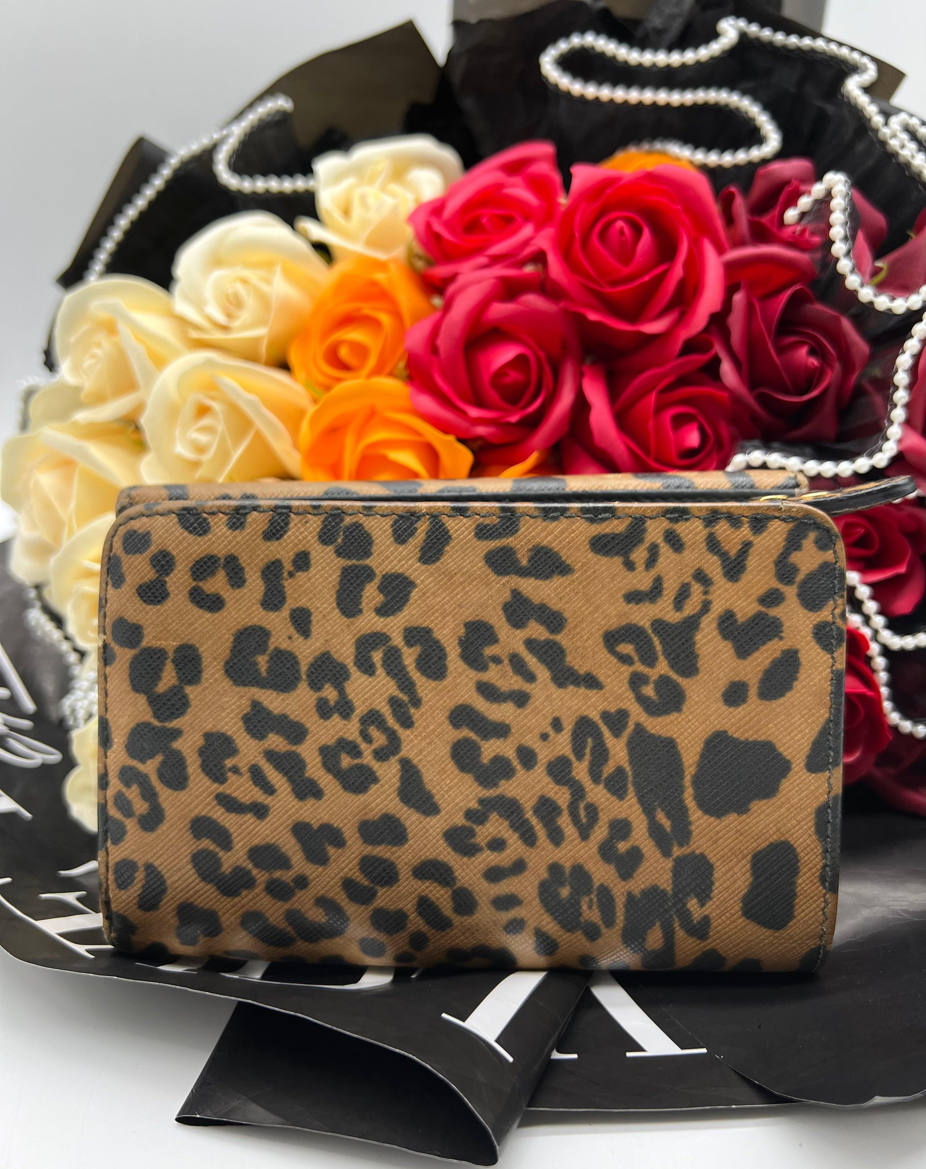 Salvatore Ferragamo Leopard Print Leather Gancio Bit Compact Wallet - Reeluxs