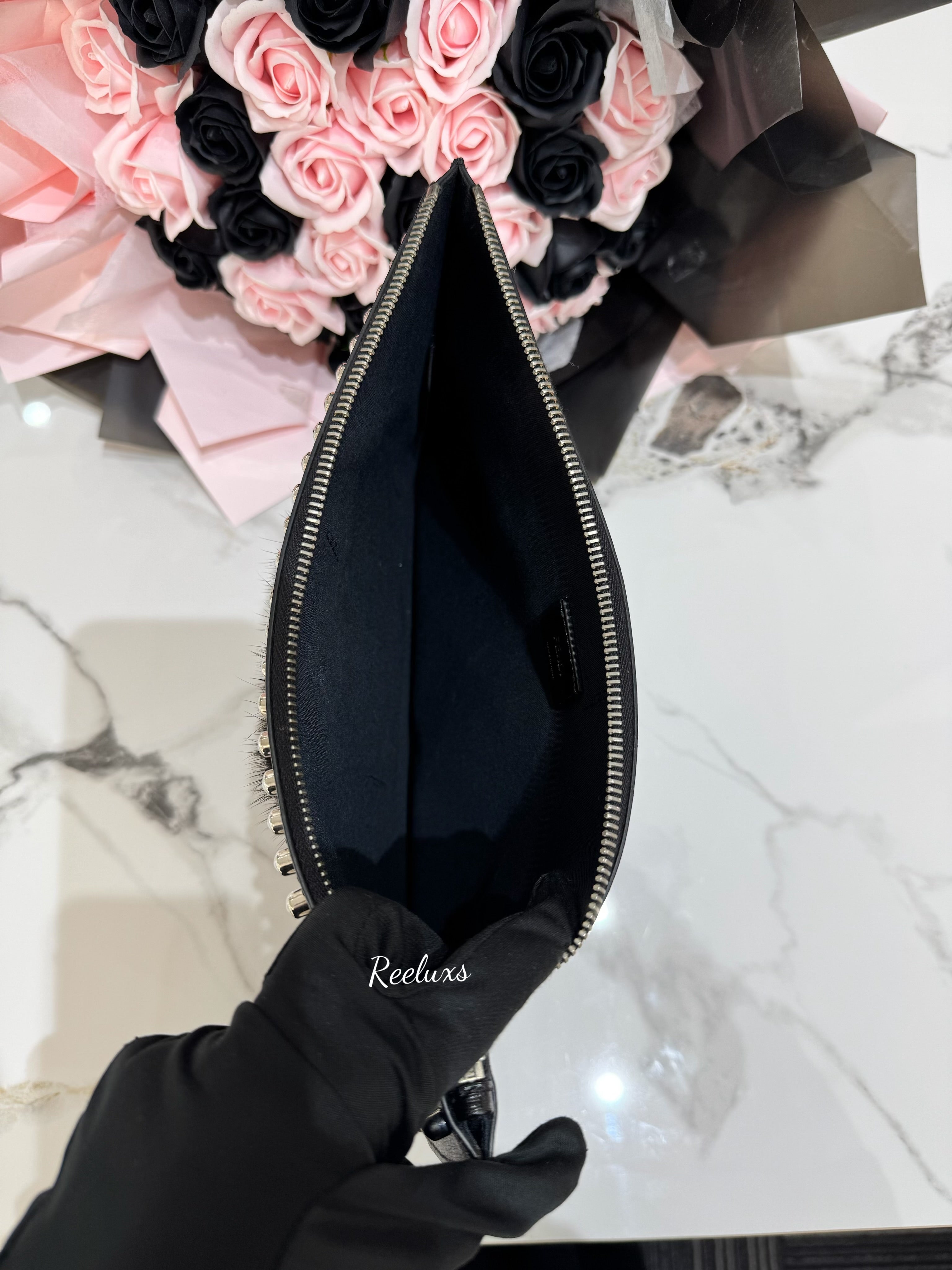 FENDI Karlito Studded Black Leather Clutch Bag