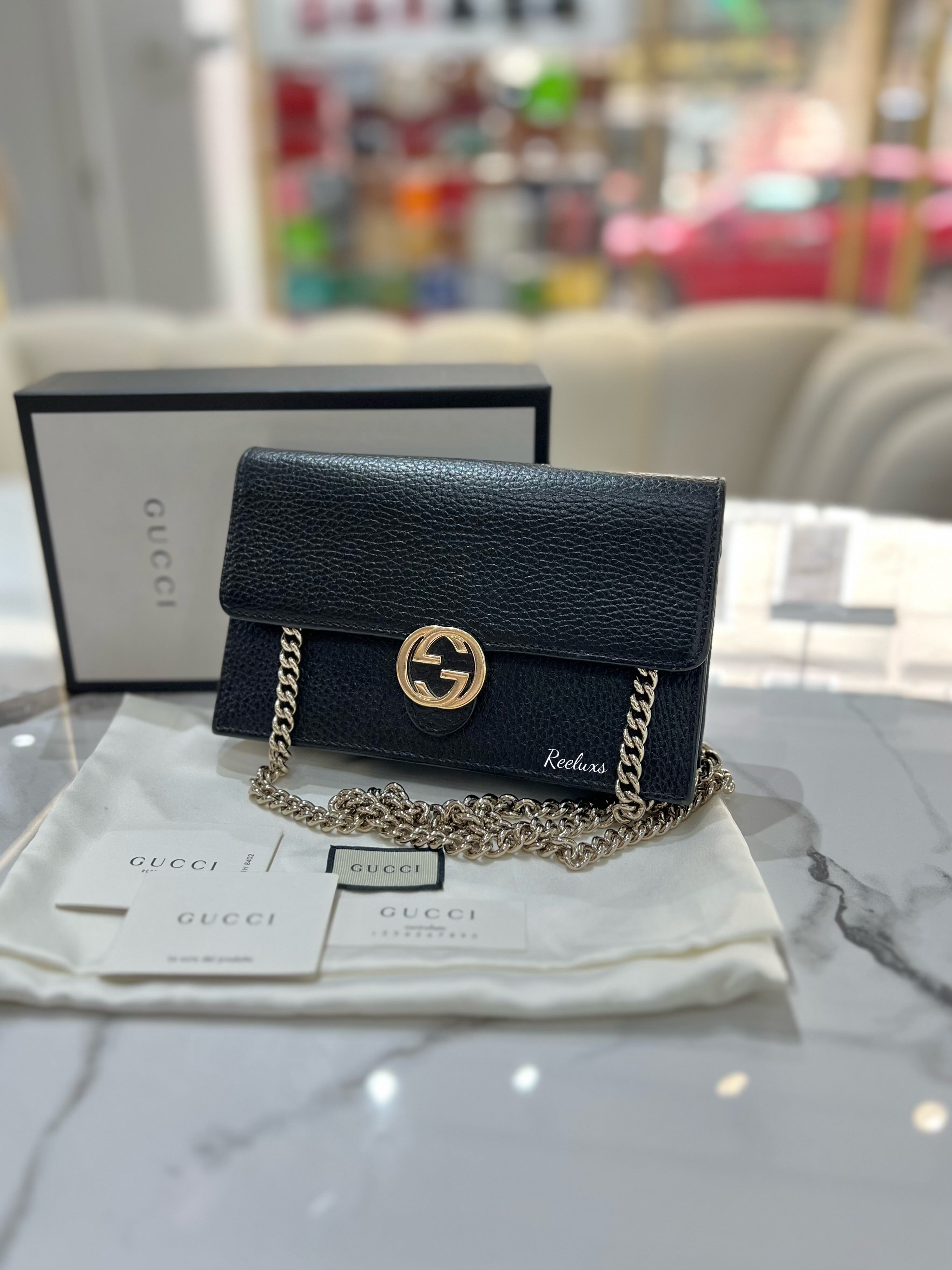 GUCCI Icon GG Interlocking Wallet On Chain Black