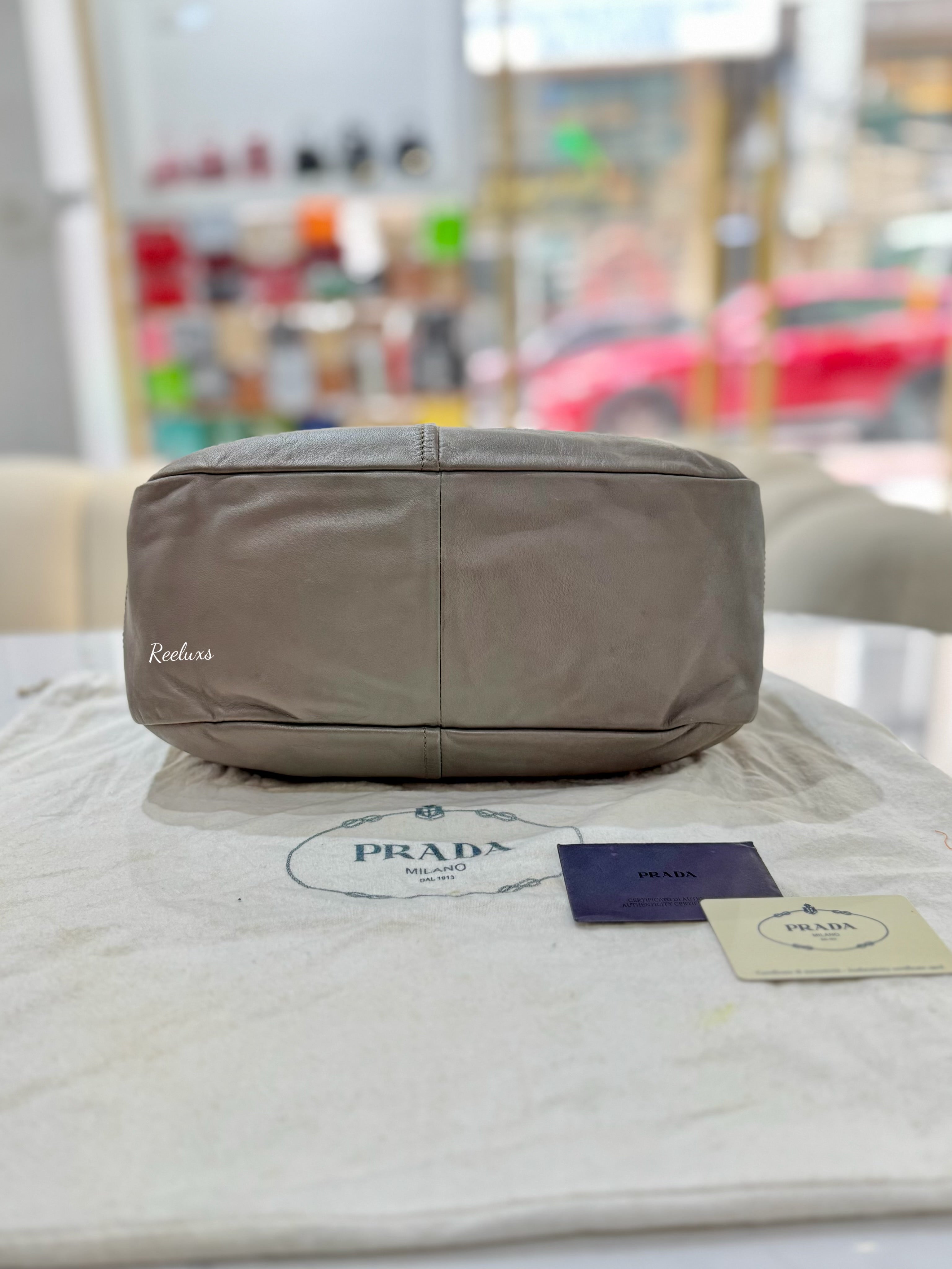 PRADA Gray Vitello Danio Hobo Bag