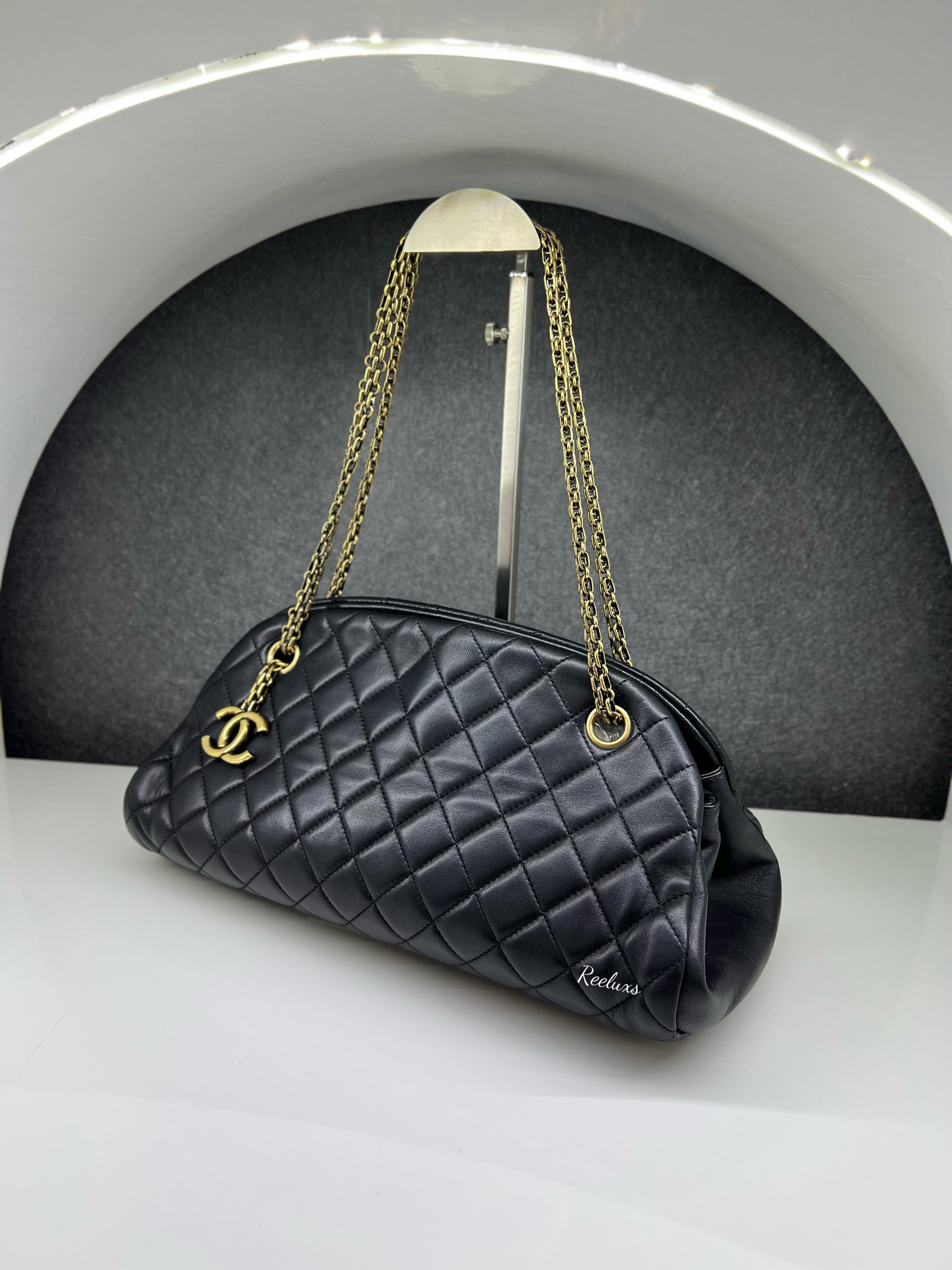 CHANEL  Mademoiselle Bowling Leather Black Shoulder Bag ( GHW )