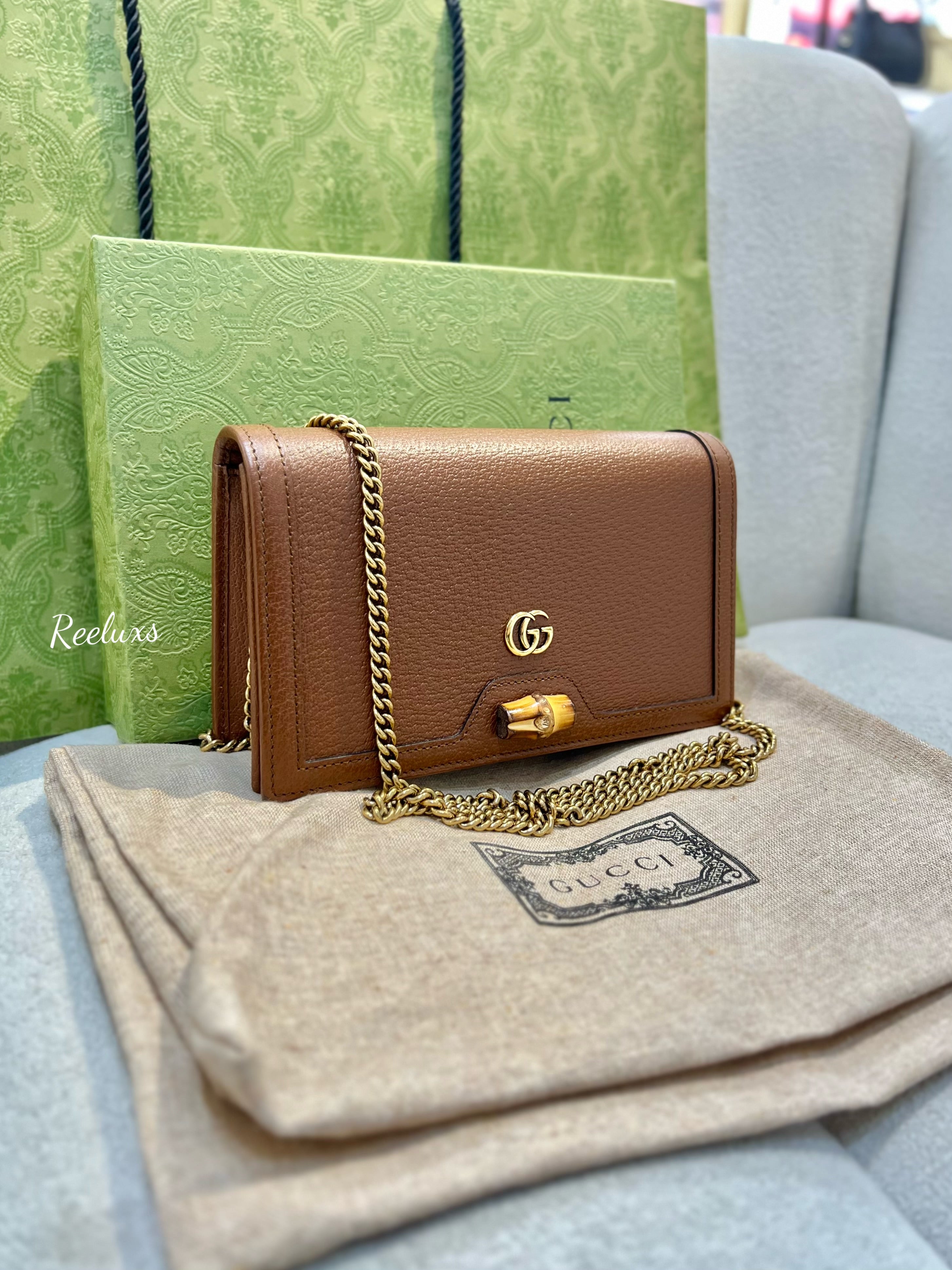 FULL SET GUCCI Brown Bamboo Diana Wallet On Chain
