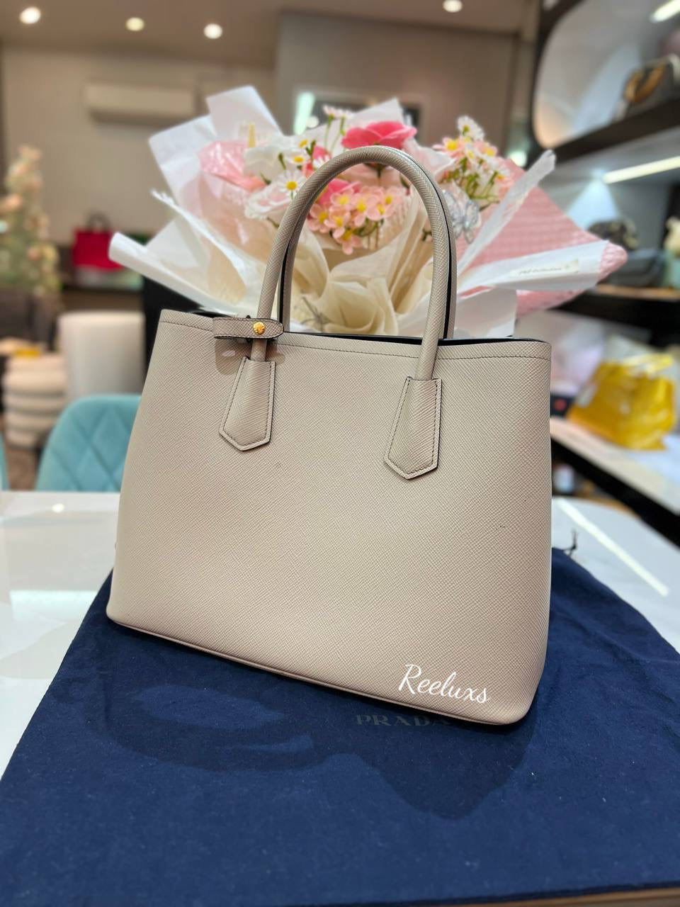 PRADA Double Saffiano Leather tote Bag / Shoulder Bag ( 2- Way )
