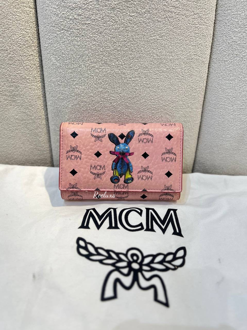 MCM Limited Edition Visetos Pink Leather Rabbit Wallet