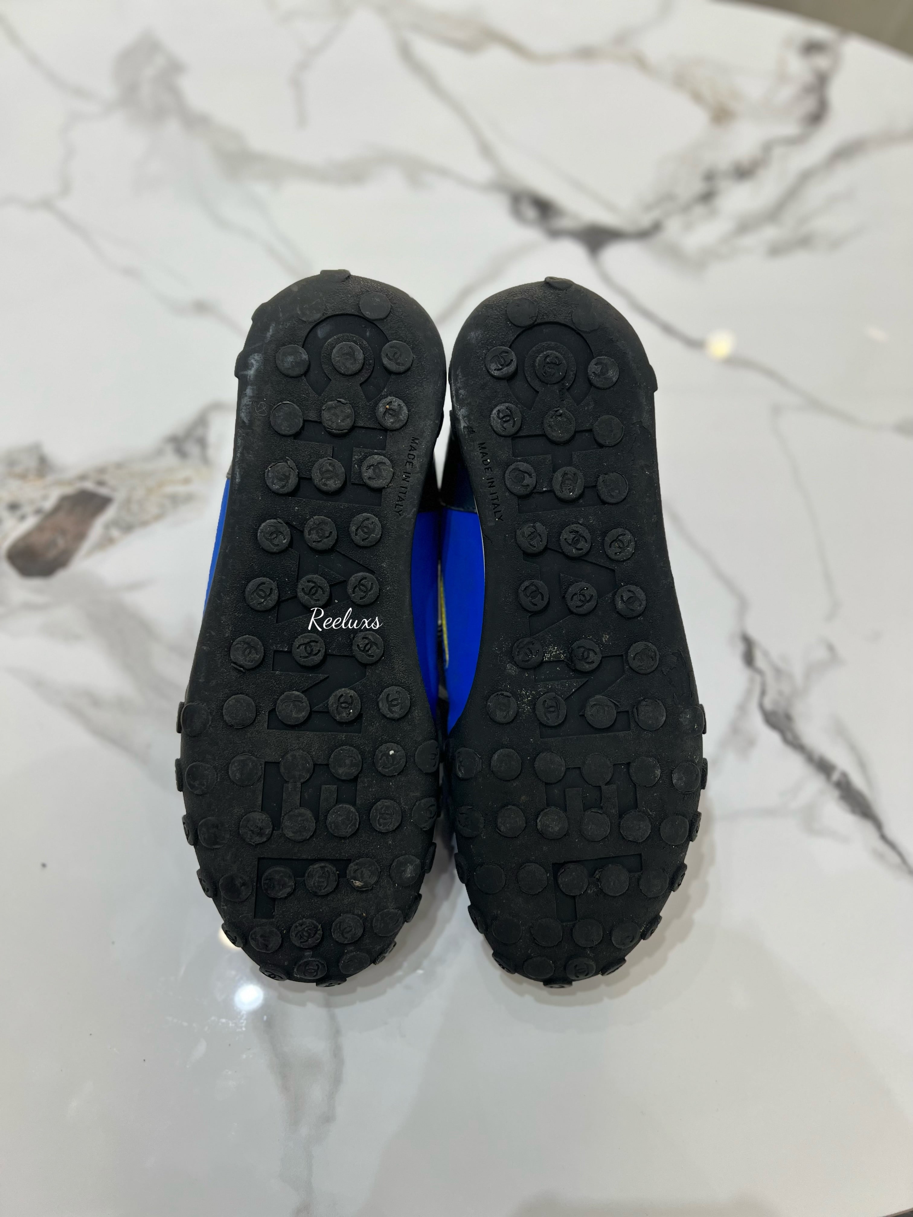 CHANEL Blue Mesh Leather And Nylon CC Low Top Sneakers Shoes For Unisex Size 41