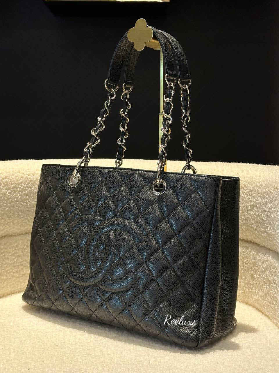 FULL SET CHANEL Black Caviar Leather GST Hand Bag / Tote Bag