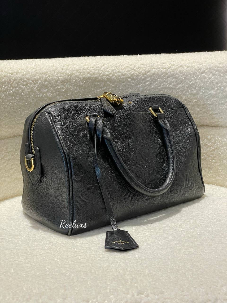 LOUIS VUITTON LV Monogram Black Empreinte Speedy 25 Bandouliere Handbag