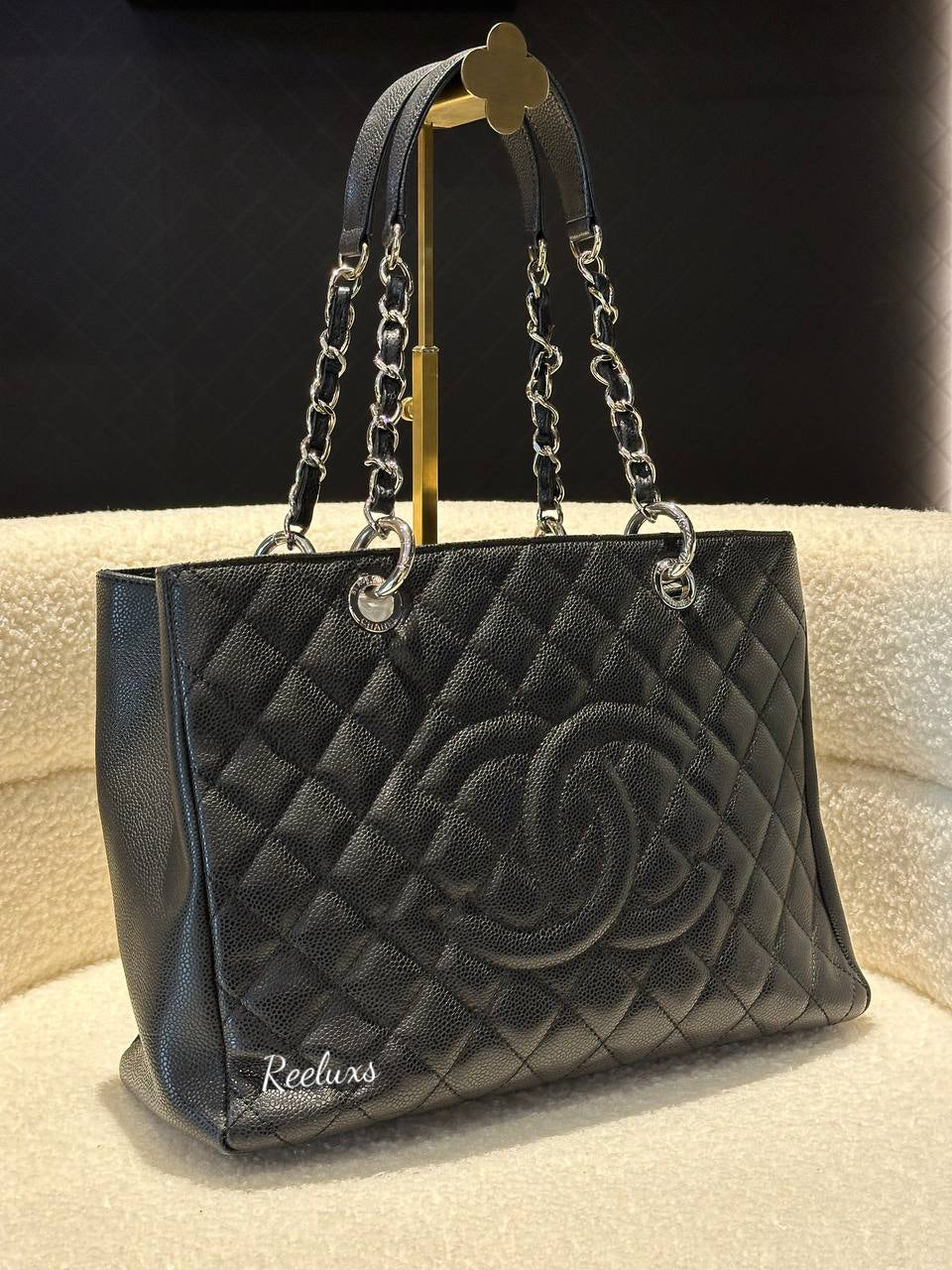 FULL SET CHANEL Black Caviar Leather GST Hand Bag / Tote Bag