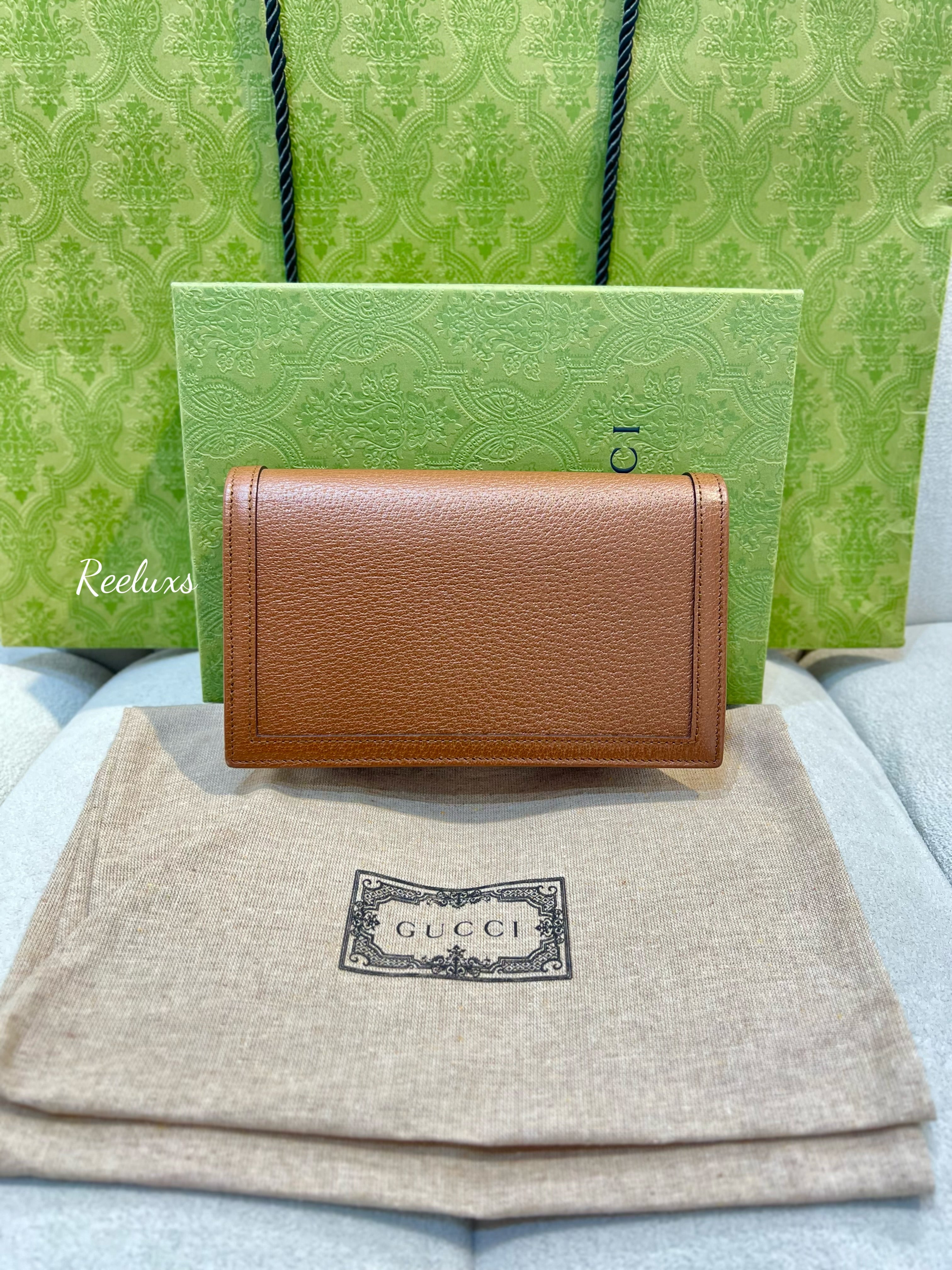 FULL SET GUCCI Brown Bamboo Diana Wallet On Chain