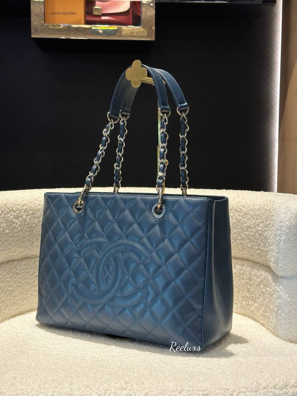 CHANEL Grand Shopping Leather Blue Tote Bag