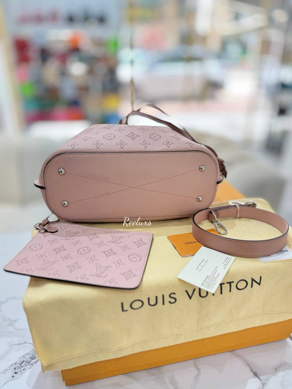 FULLSET LOUIS VUITTON LV Pink Girolata Mahina Leather Handbag