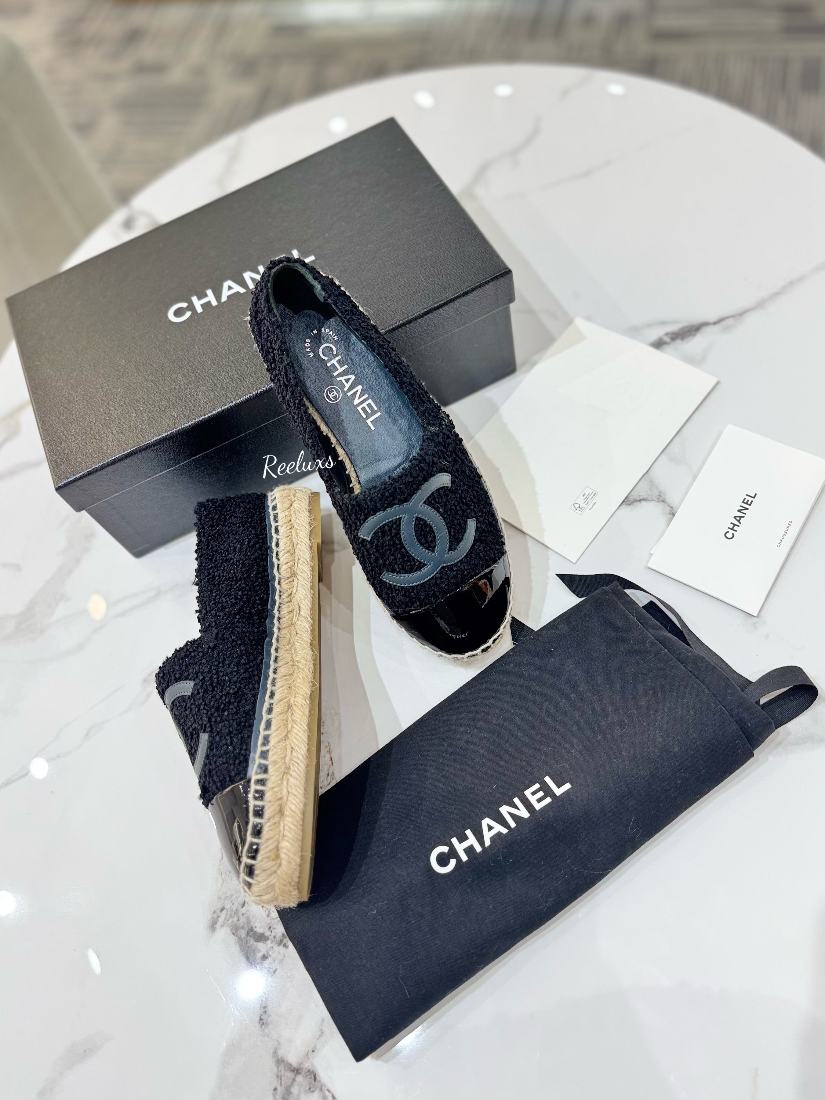 FULL SET CHANEL Espadrilles Black shoes Size 36 C