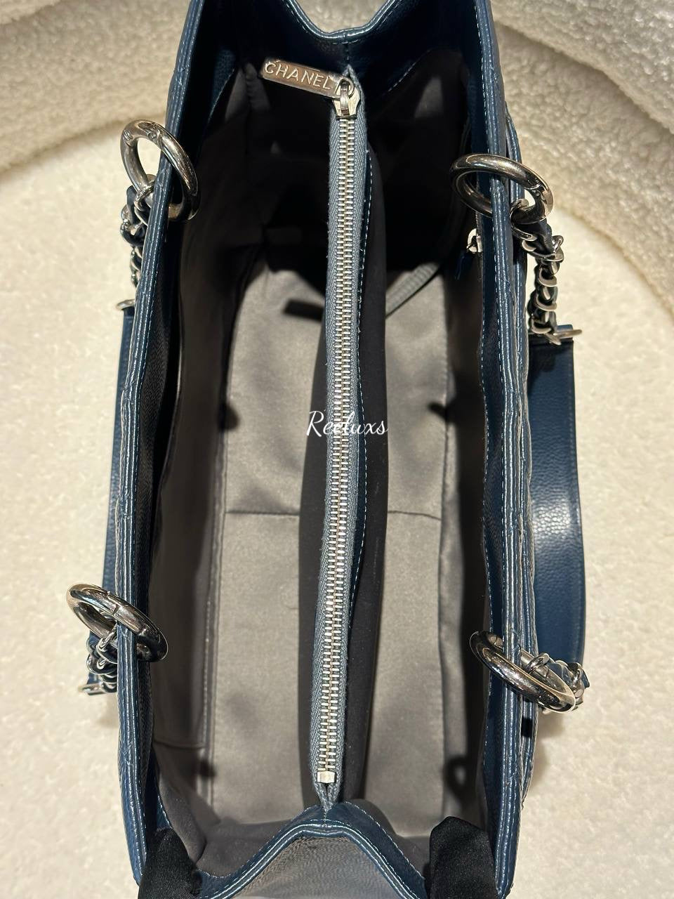 CHANEL Grand Shopping Leather Blue Tote Bag