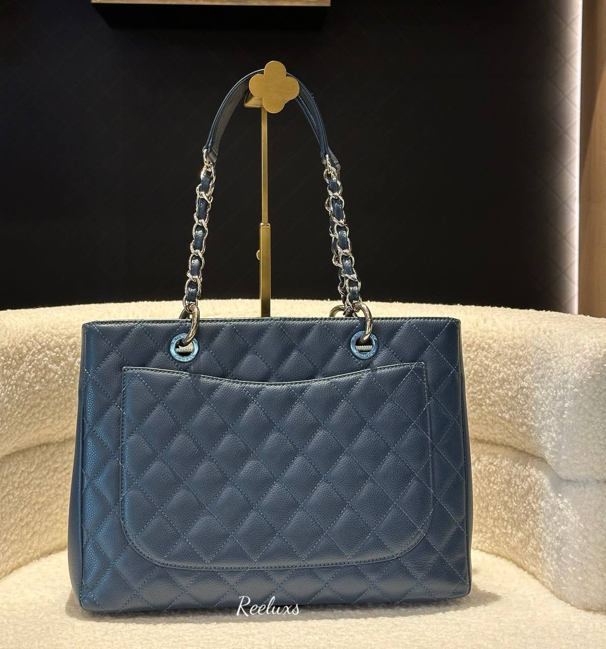 CHANEL Grand Shopping Leather Blue Tote Bag