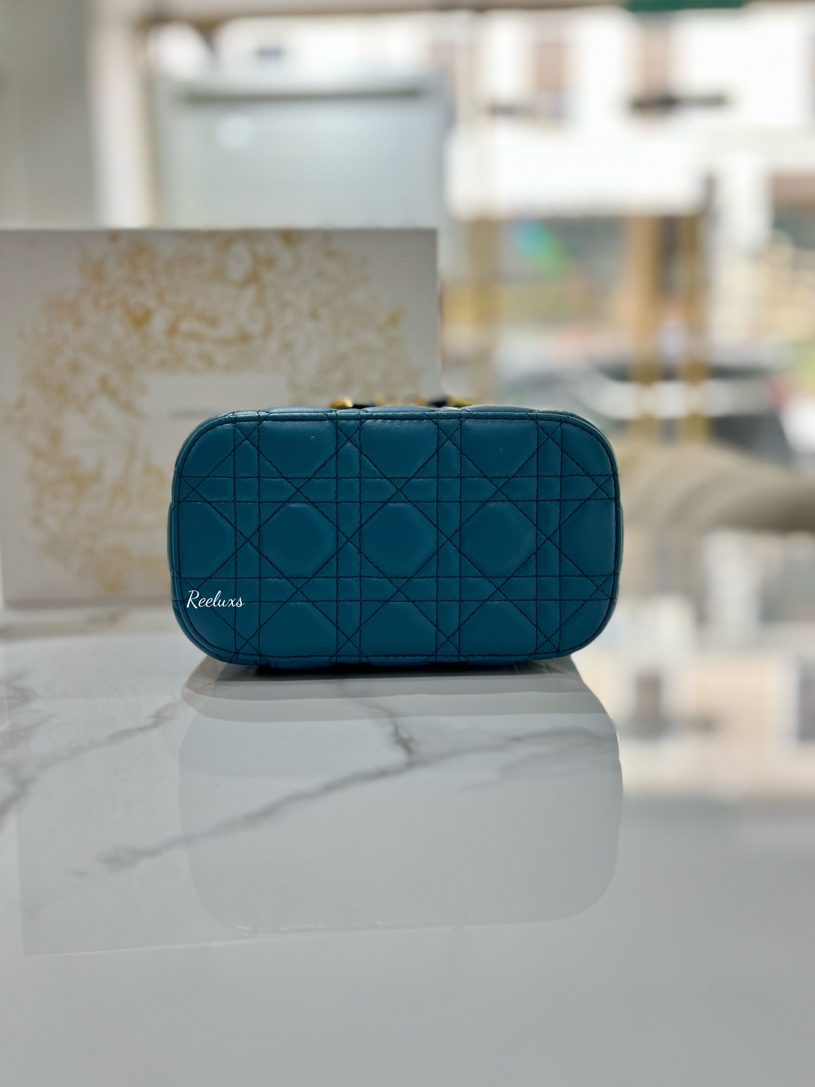 CHRISTIAN DIOR Lambskin Cannage Small Diortravel Vanity Case Deep Ocean