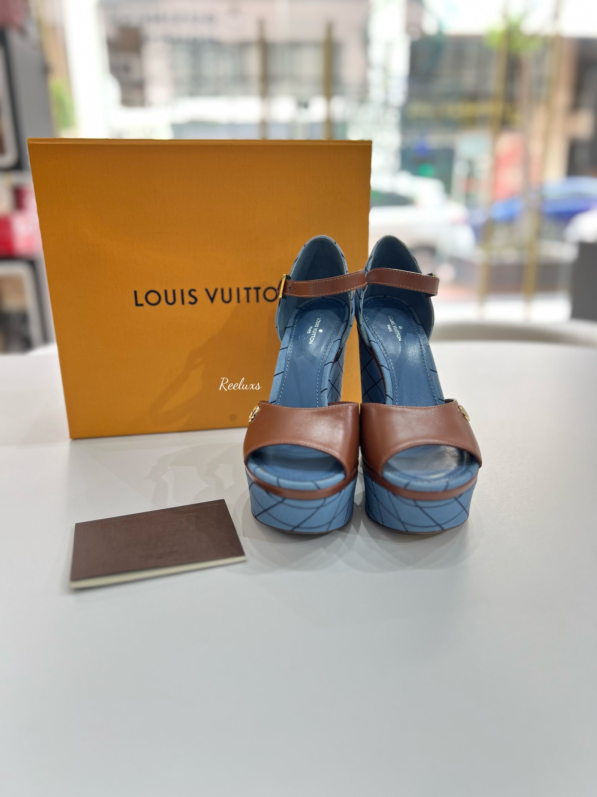 LOUIS VUITTON LV Denim Malletage Blossom Wedge Heels