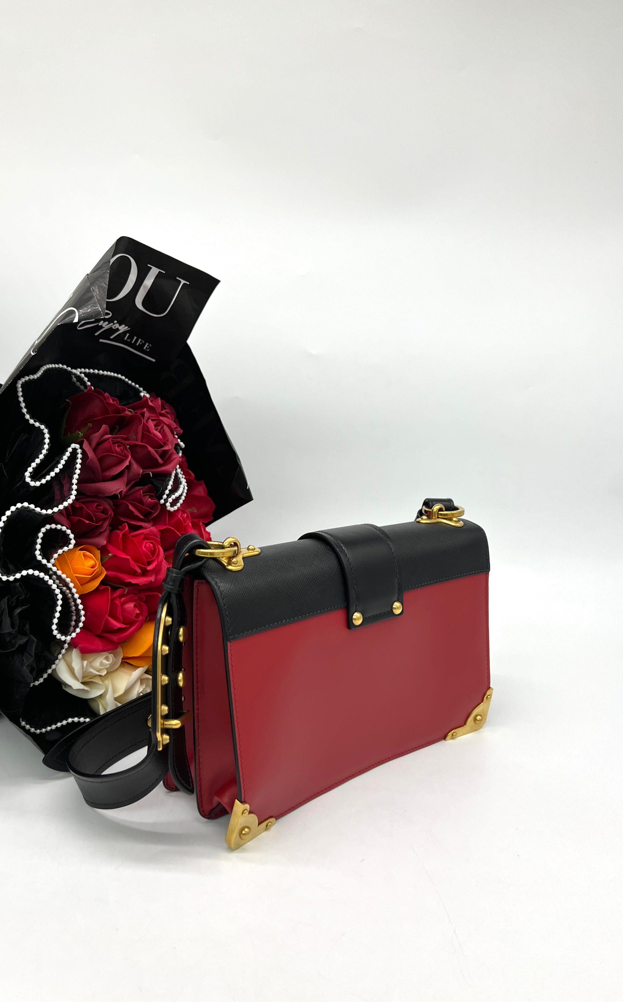 FAST DEAL PRADA CASHIER BAG CALFSKIN RED /BLACK GHW - Reeluxs