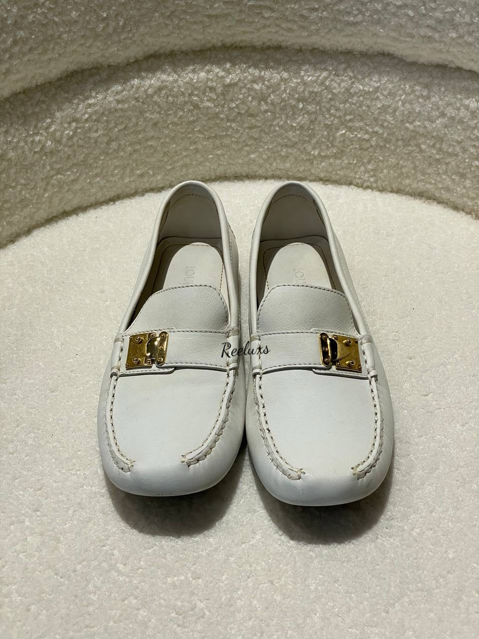 LOUIS VUITTON LV S - Lock Driving Loafers White Shoes Size 36 1/2