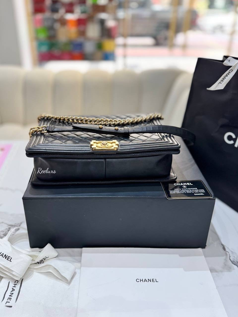 CHANEL Black Quilted Lamskin Large Leboy Flap Shoulder Bag