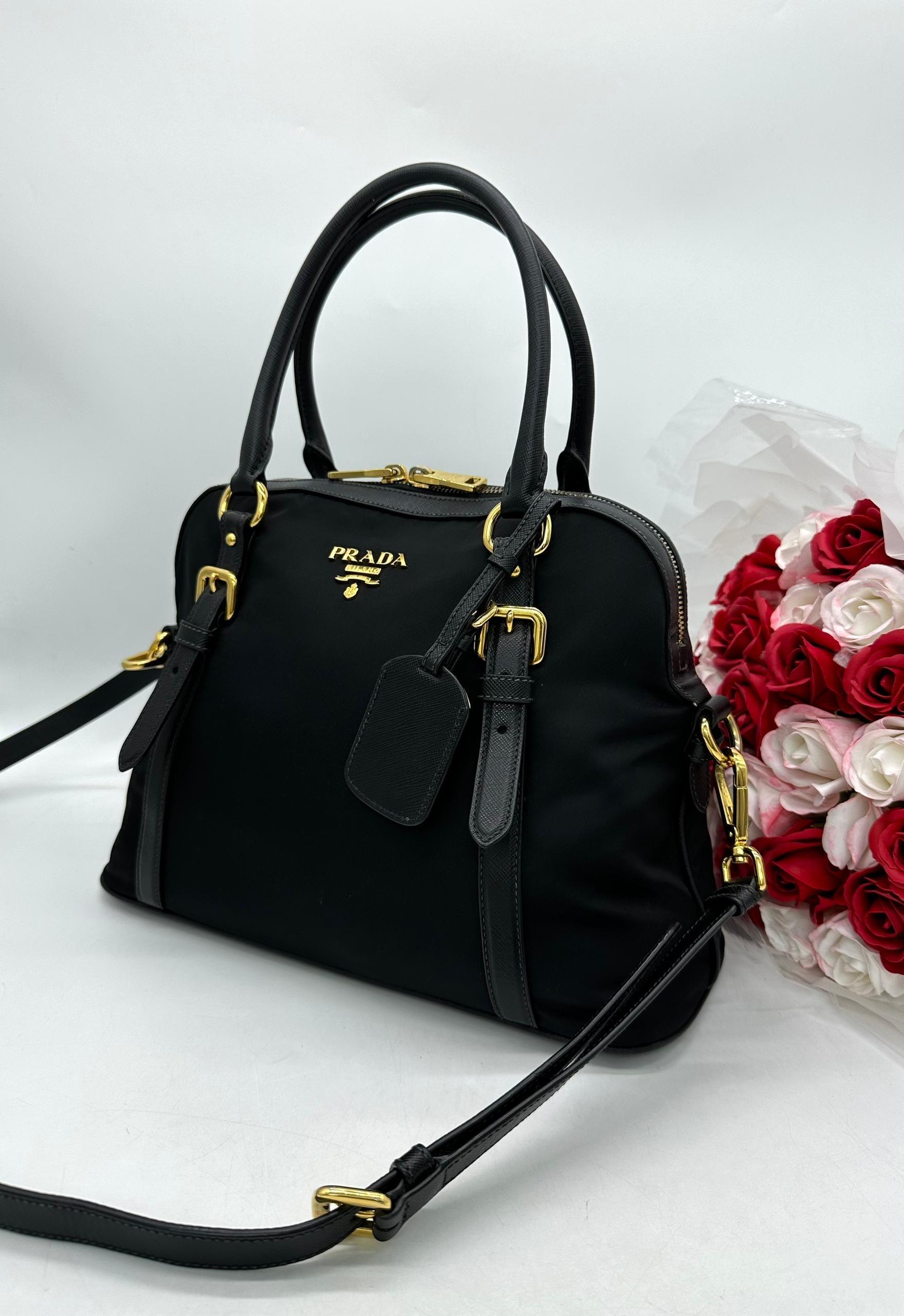 PRADA Womens Black Nylon & Leather Handbag - Reeluxs