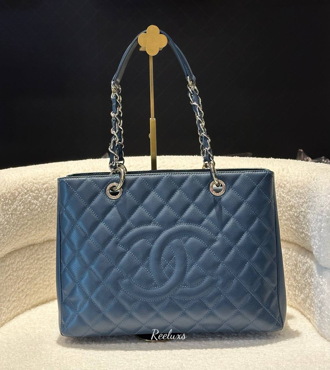 CHANEL Grand Shopping Leather Blue Tote Bag