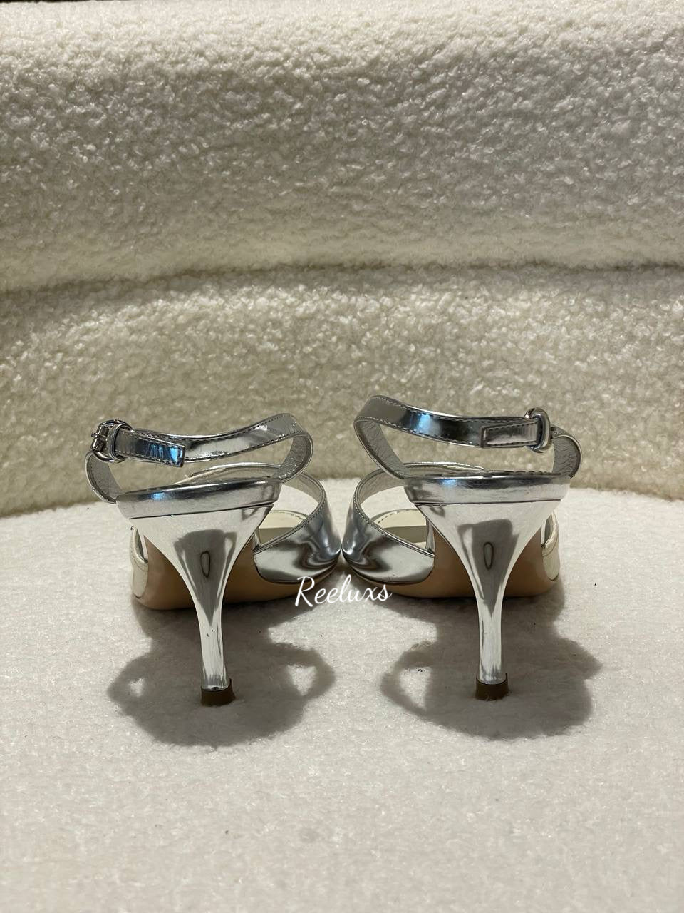 LOUIS VUITTON LV Metallic Silver Leather Women Heels size 37