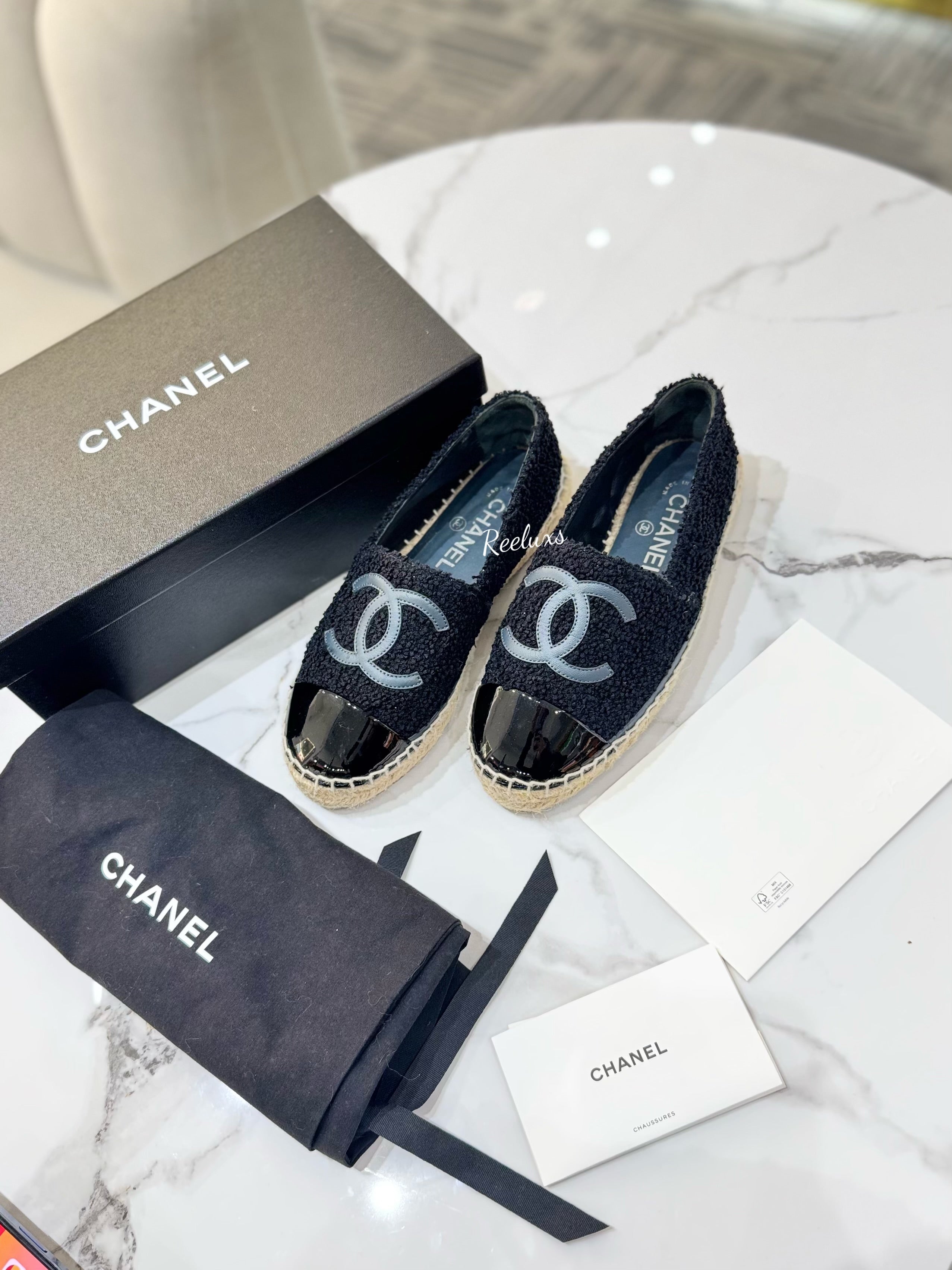 FULL SET CHANEL Espadrilles Black shoes Size 36