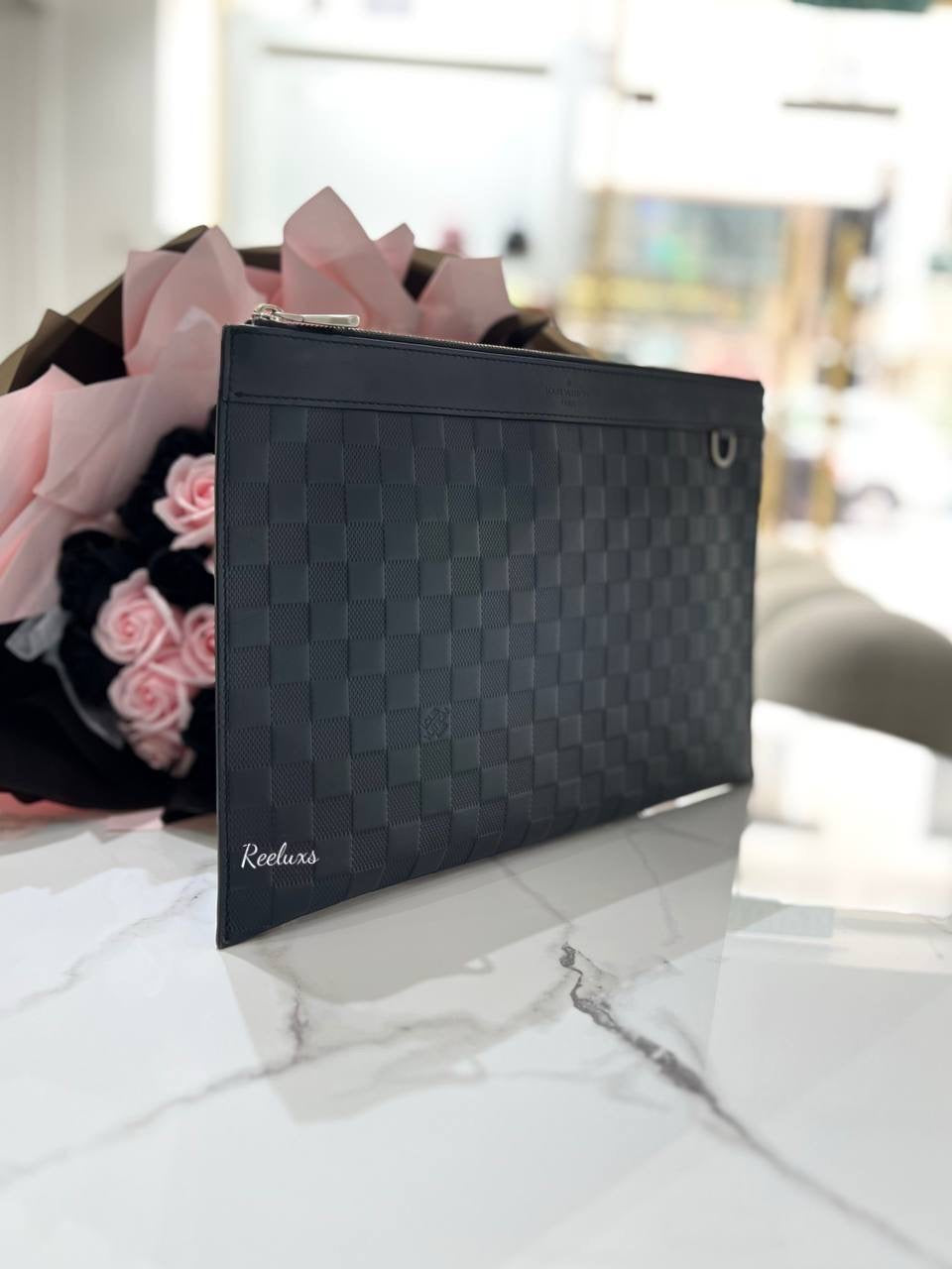 LOUIS VUITTON LV Monogram Damier Infini Leather Pochette Men Clutch