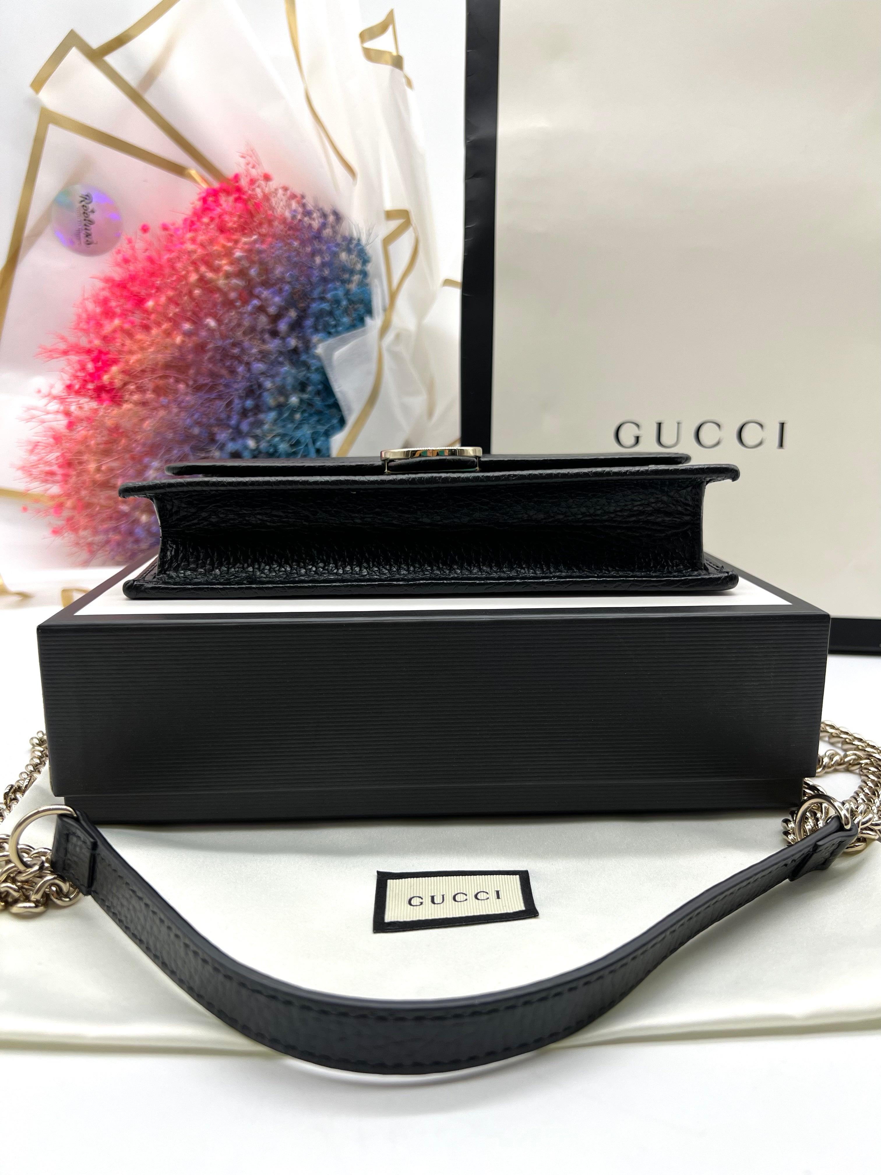 GUCCI Icon GG Interlocking Wallet On Chain Black Crossbody Bag 615523 Black - Reeluxs