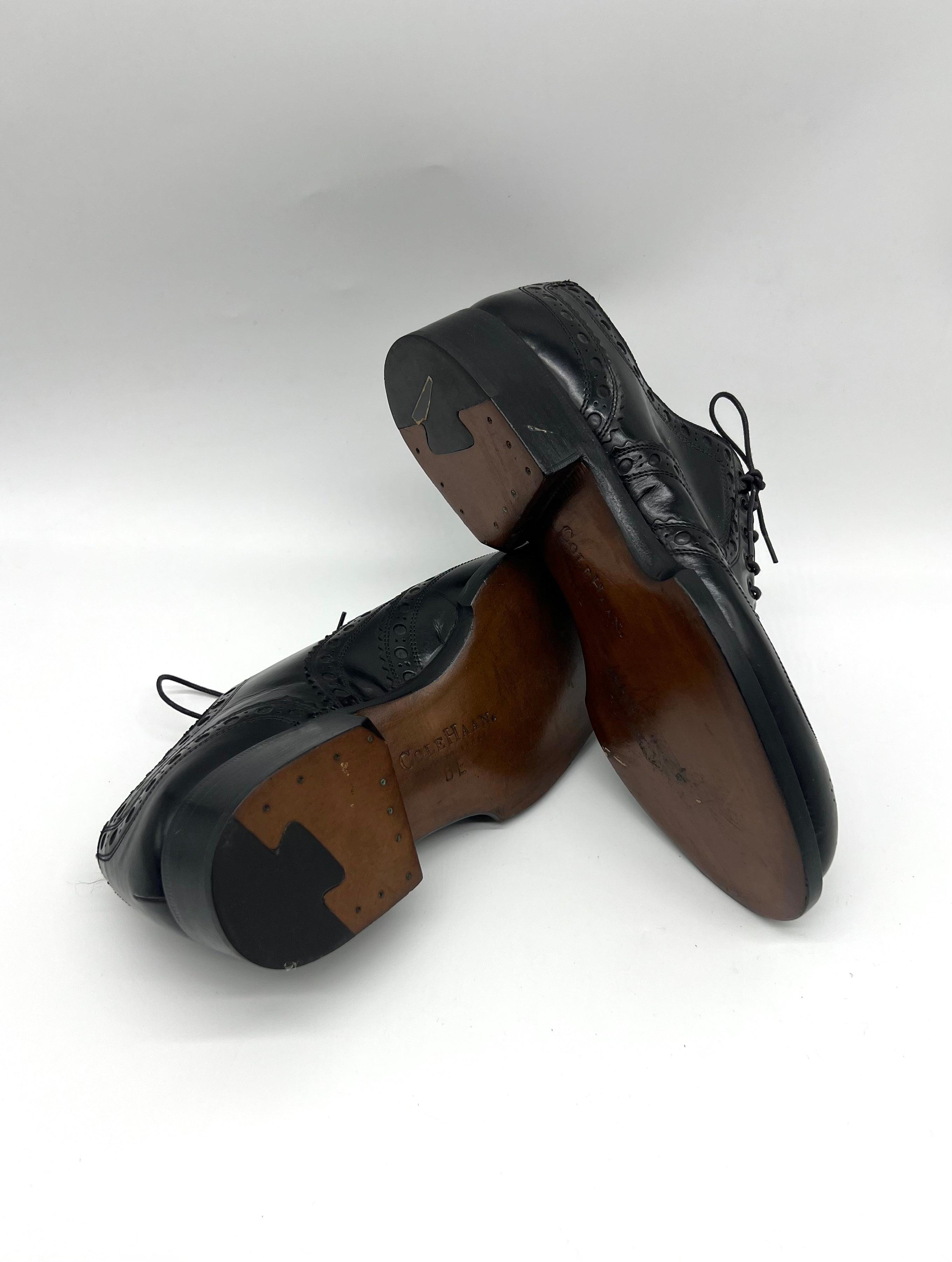 Rare Cole Haan Werner Shoes 10D Hand Made in Italy Black Wingtip Brogues - Reeluxs