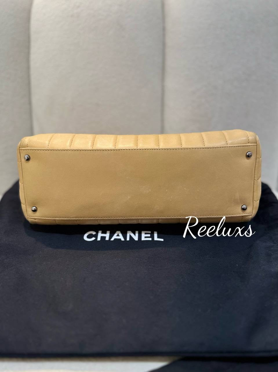 CHANEL Beige  Chocolate Bar Leather Multiple Chain Baguette Bag