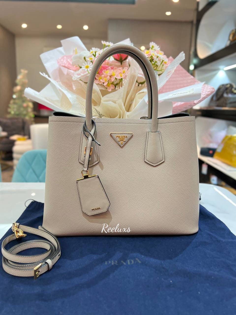 PRADA Double Saffiano Leather tote Bag / Shoulder Bag ( 2- Way )