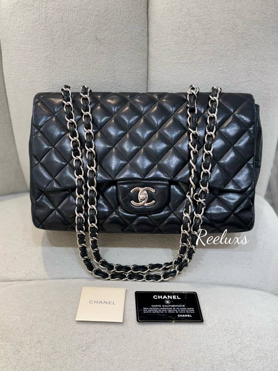 CHANEL Black Lambskin Maxi Single Flap For Women Shoulder Bag