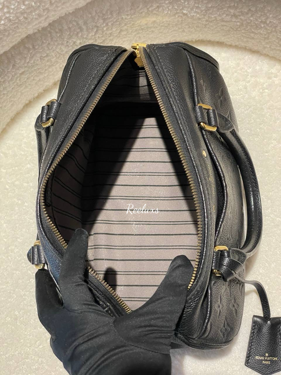 LOUIS VUITTON LV Monogram Black Empreinte Speedy 25 Bandouliere Handbag