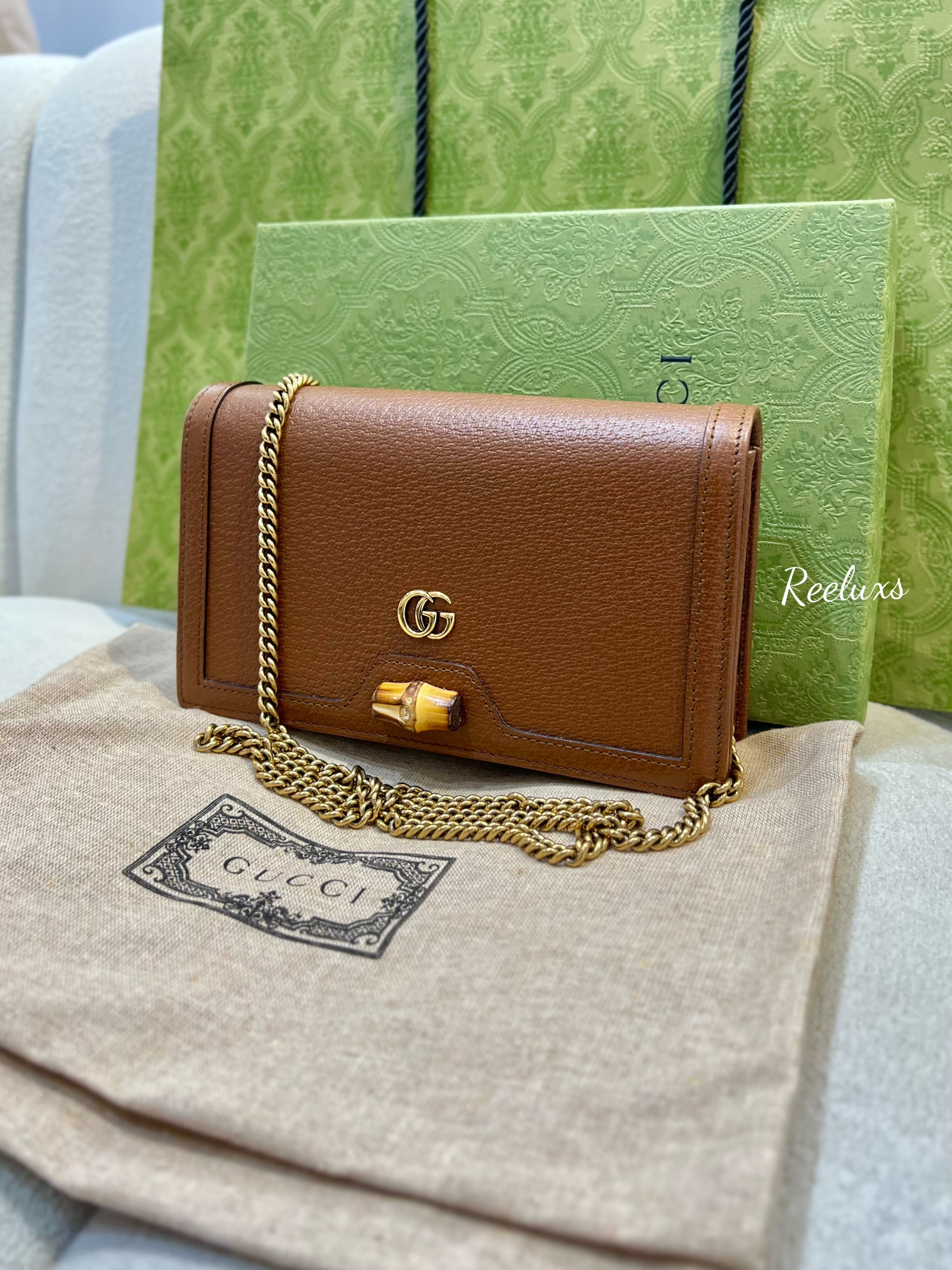 FULL SET GUCCI Brown Bamboo Diana Wallet On Chain