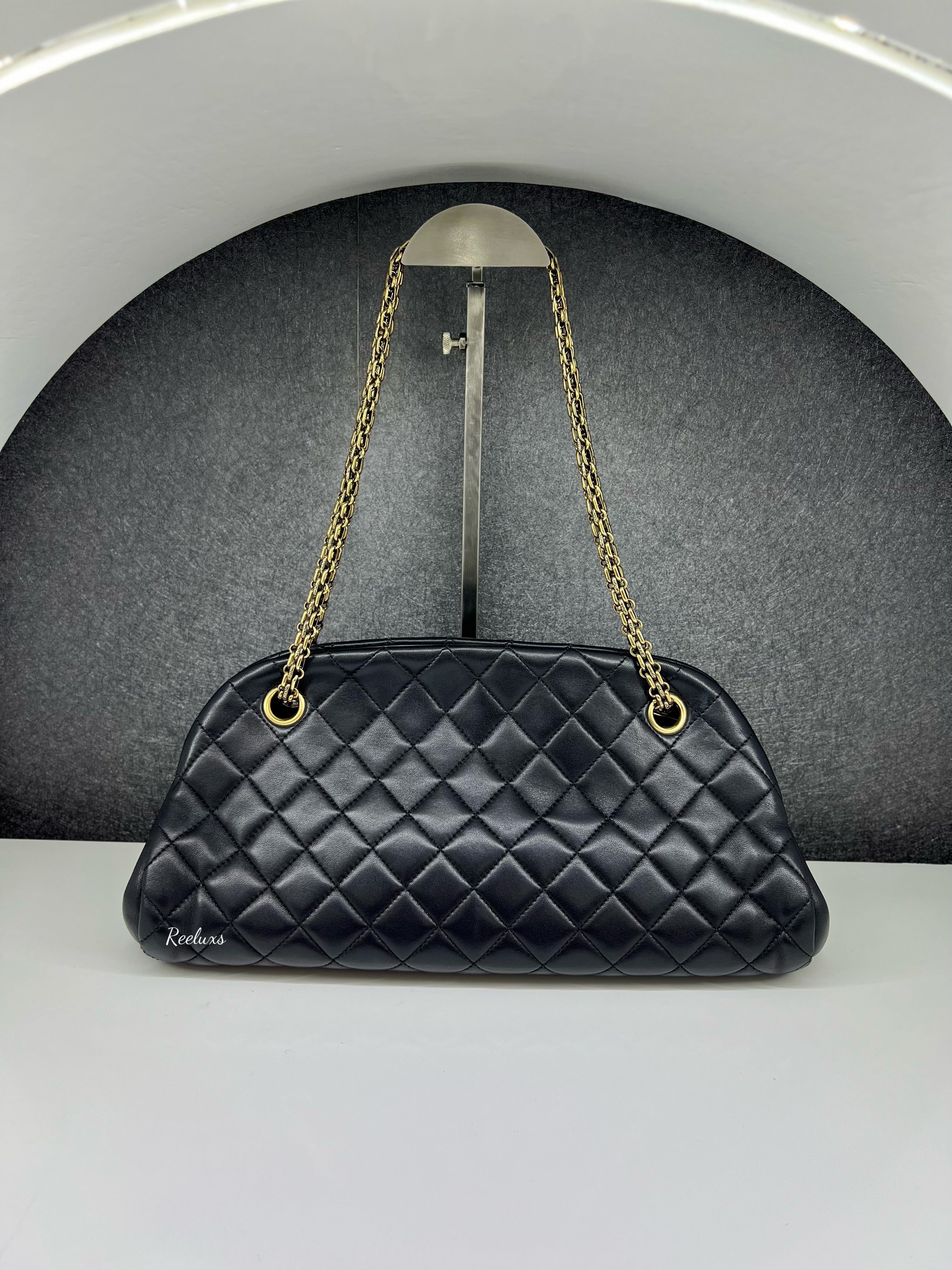 CHANEL  Mademoiselle Bowling Leather Black Shoulder Bag ( GHW )