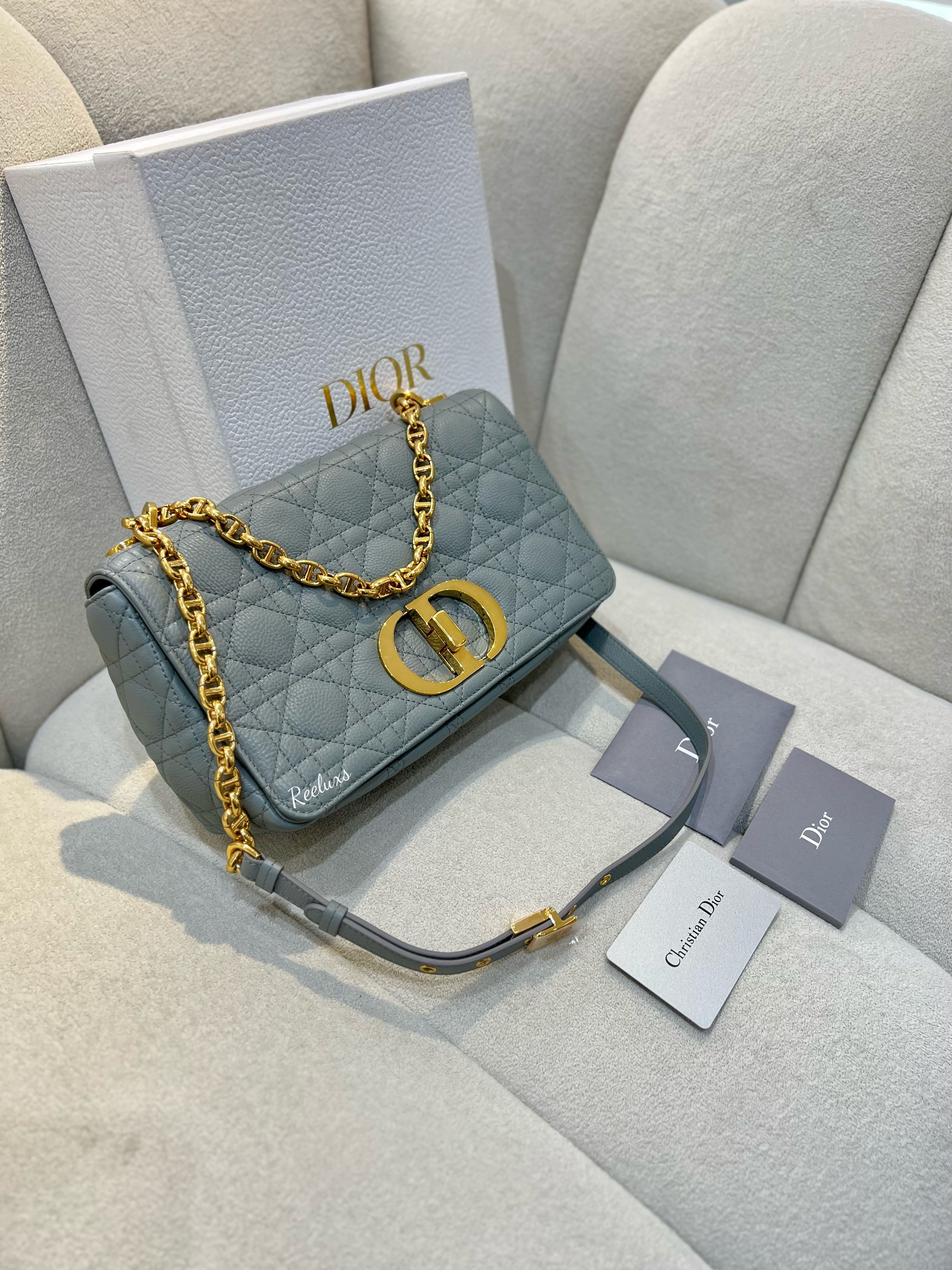 2021 CHRISTIAN DIOR Caro Bag Cannage Quilt Calfskin Gold Hardware Shoulder Bag ( GHW )
