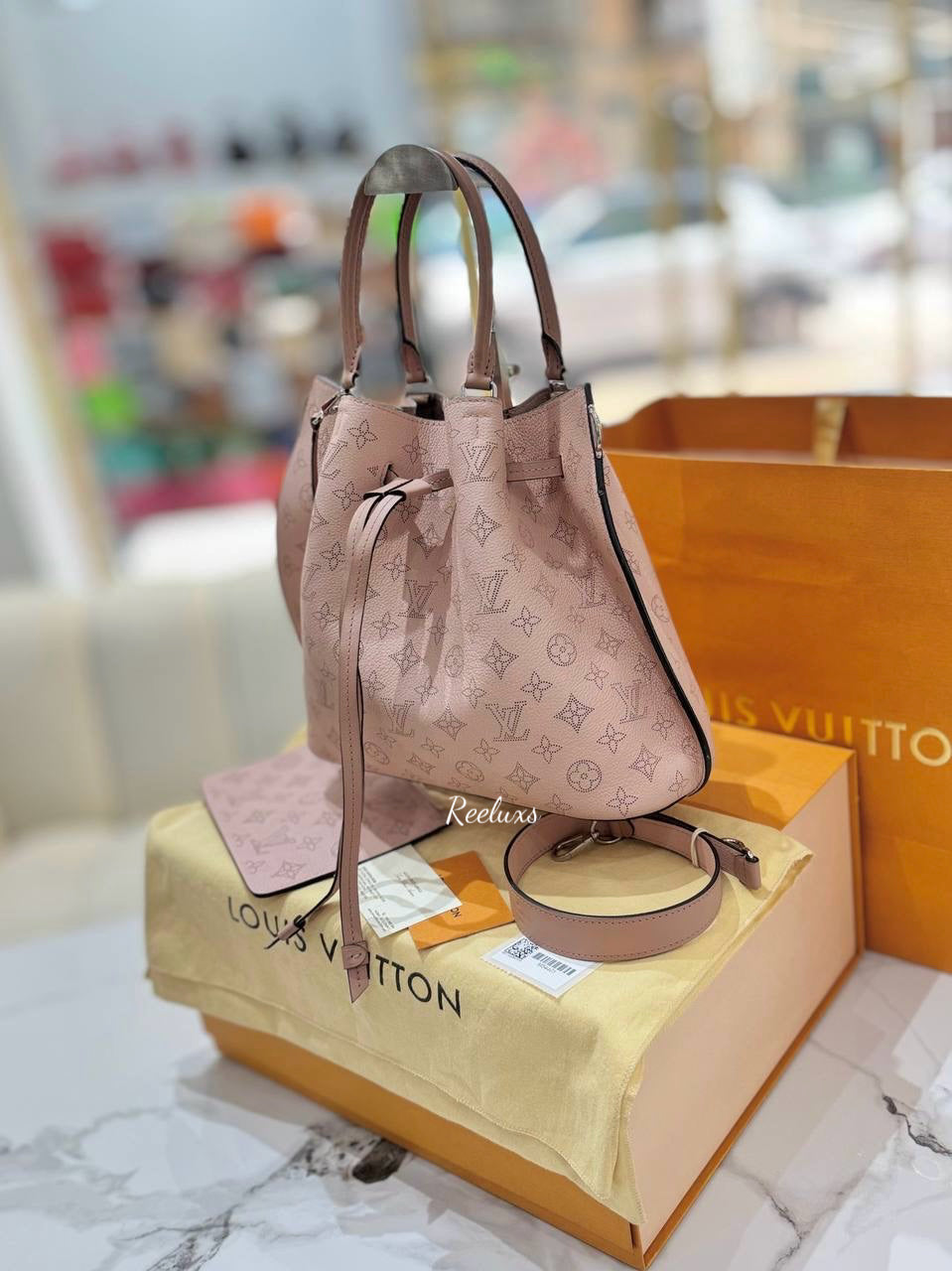 FULLSET LOUIS VUITTON LV Pink Girolata Mahina Leather Handbag