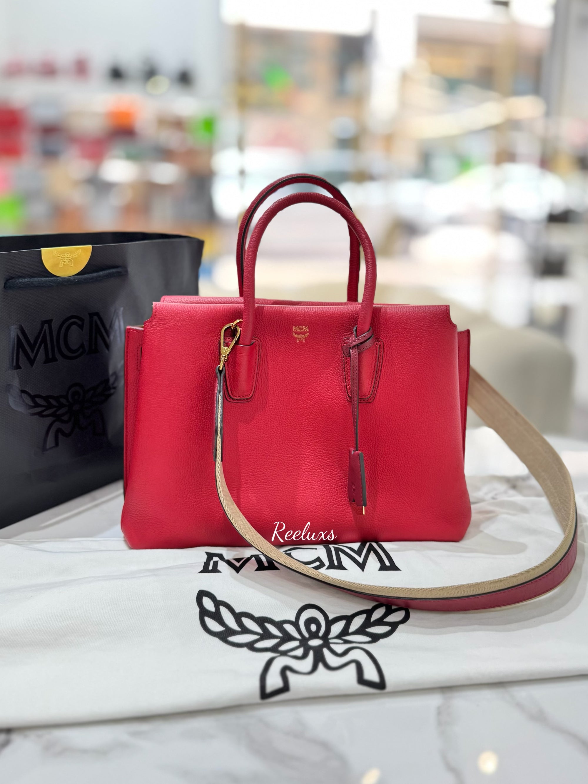 MCM Grained Calfskin Medium Millla Handbag / Shoulder Bag
