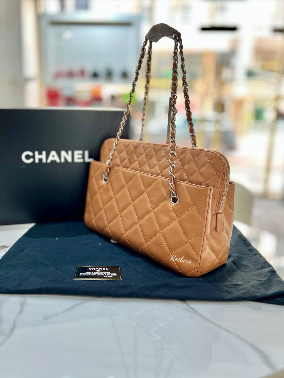 FULLSET CHANEL Brown Quilted Leather Vintage Tote Shoulder Bag