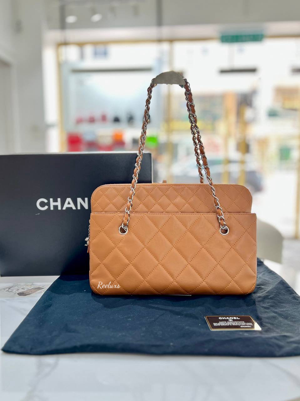 FULLSET CHANEL Brown Quilted Leather Vintage Tote Shoulder Bag