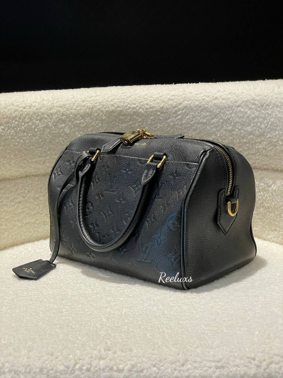 LOUIS VUITTON LV Monogram Black Empreinte Speedy 25 Bandouliere Handbag