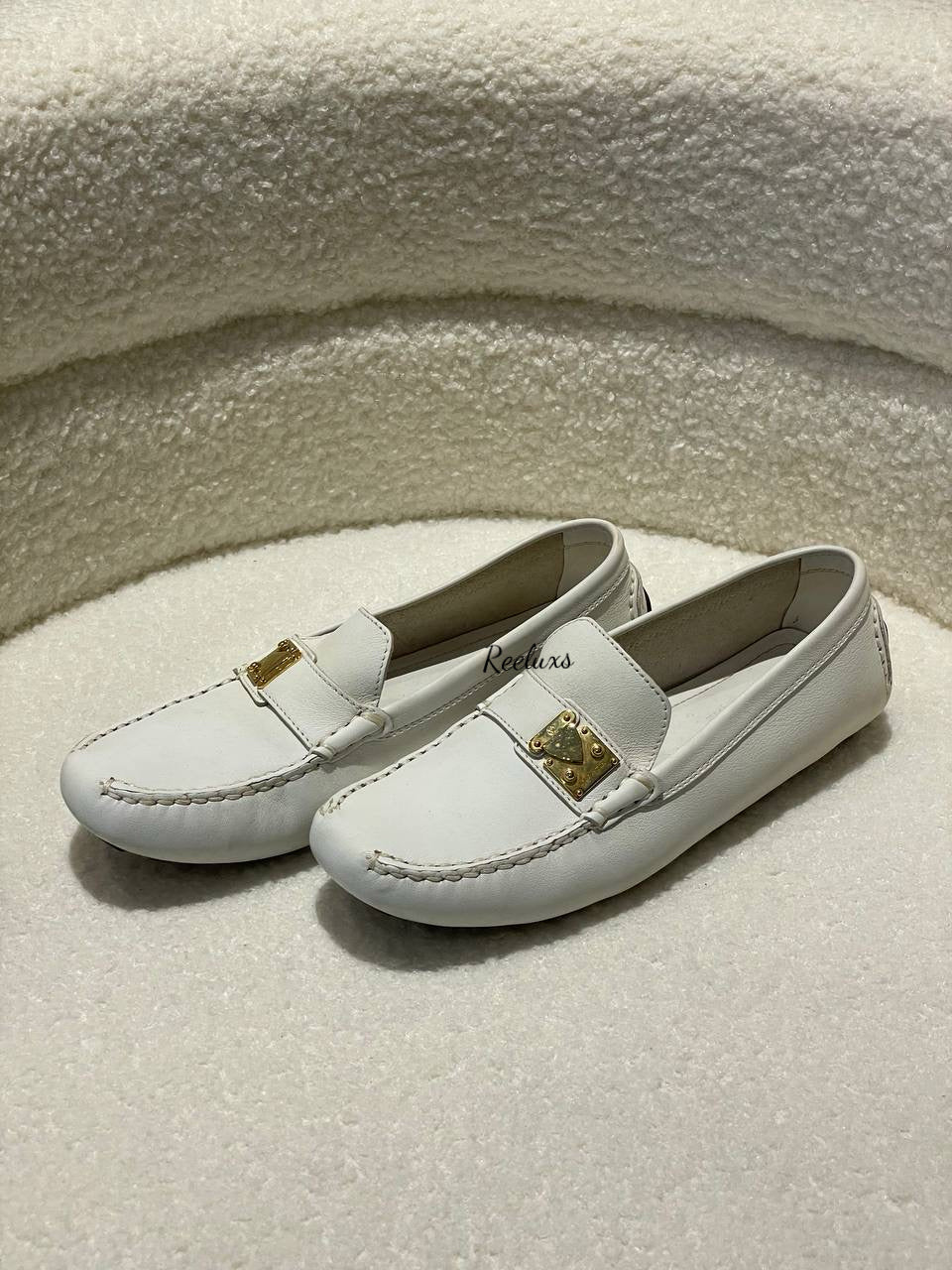 LOUIS VUITTON LV S - Lock Driving Loafers White Shoes Size 36 1/2