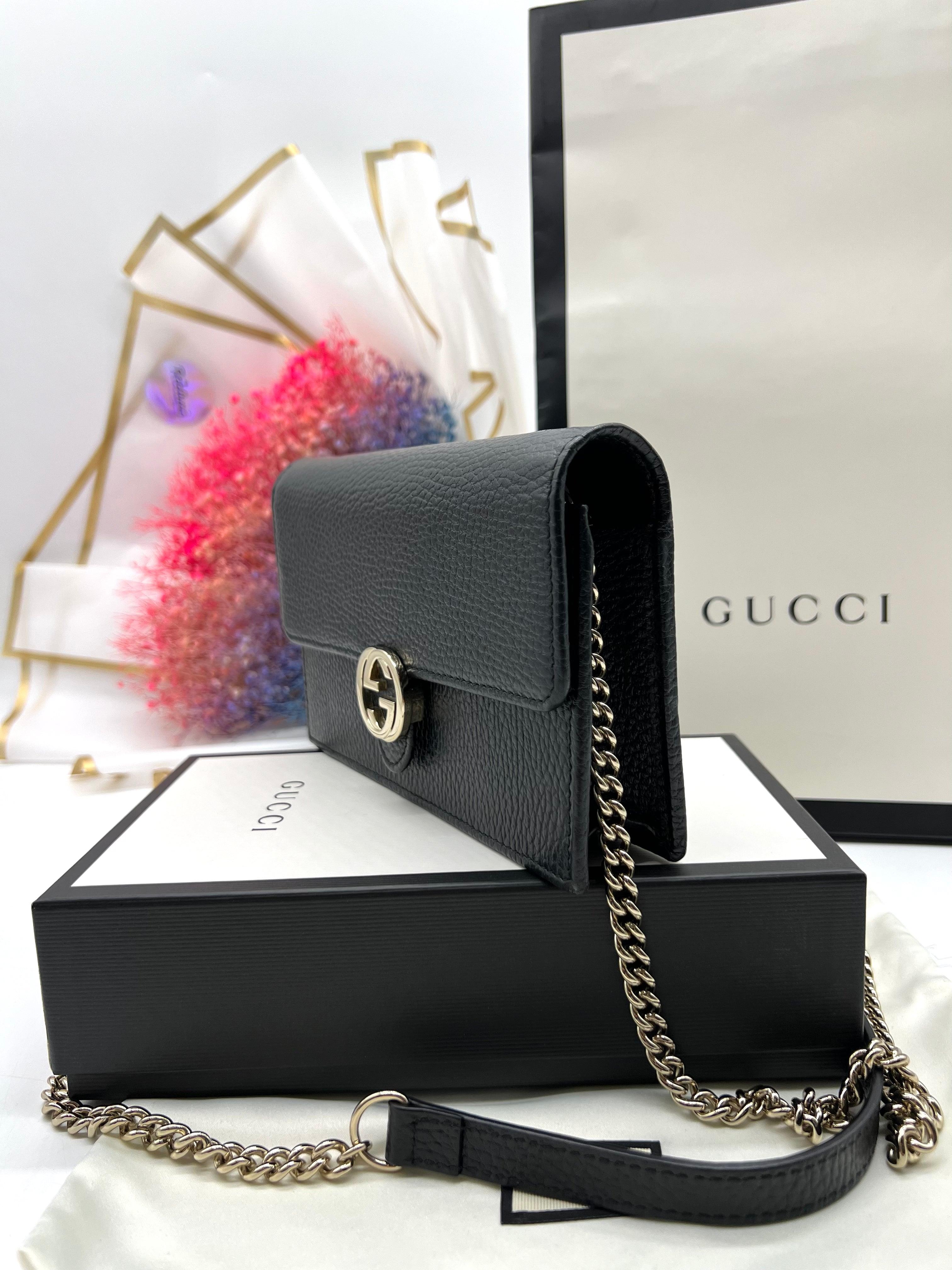 GUCCI Icon GG Interlocking Wallet On Chain Black Crossbody Bag 615523 Black - Reeluxs