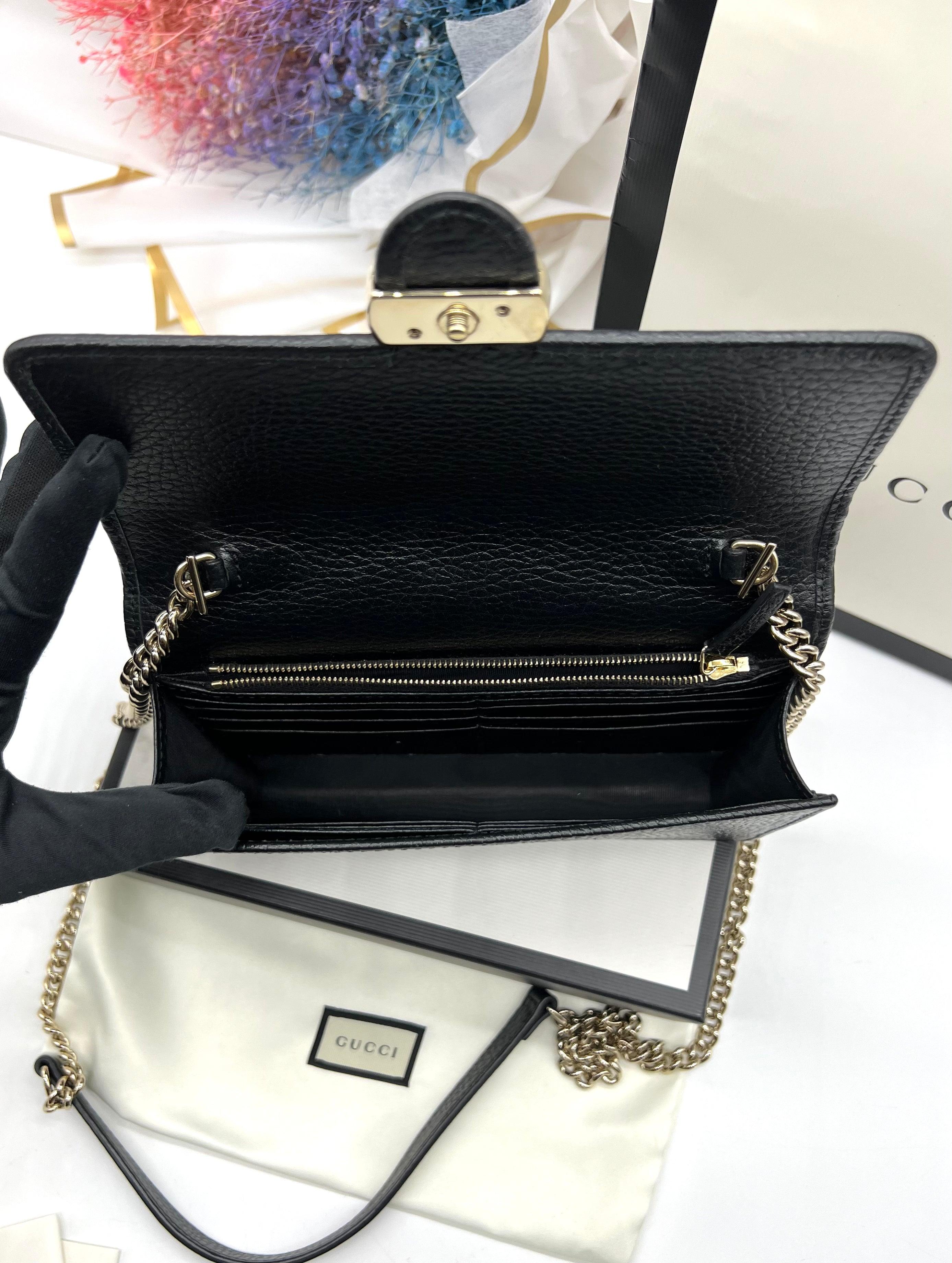 GUCCI Icon GG Interlocking Wallet On Chain Black Crossbody Bag 615523 Black - Reeluxs
