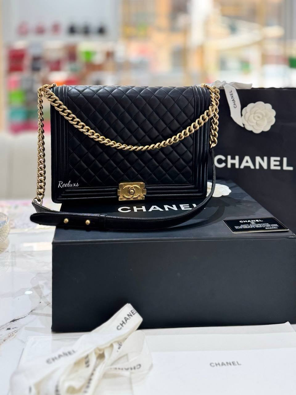 CHANEL Black Quilted Lamskin Large Leboy Flap Shoulder Bag