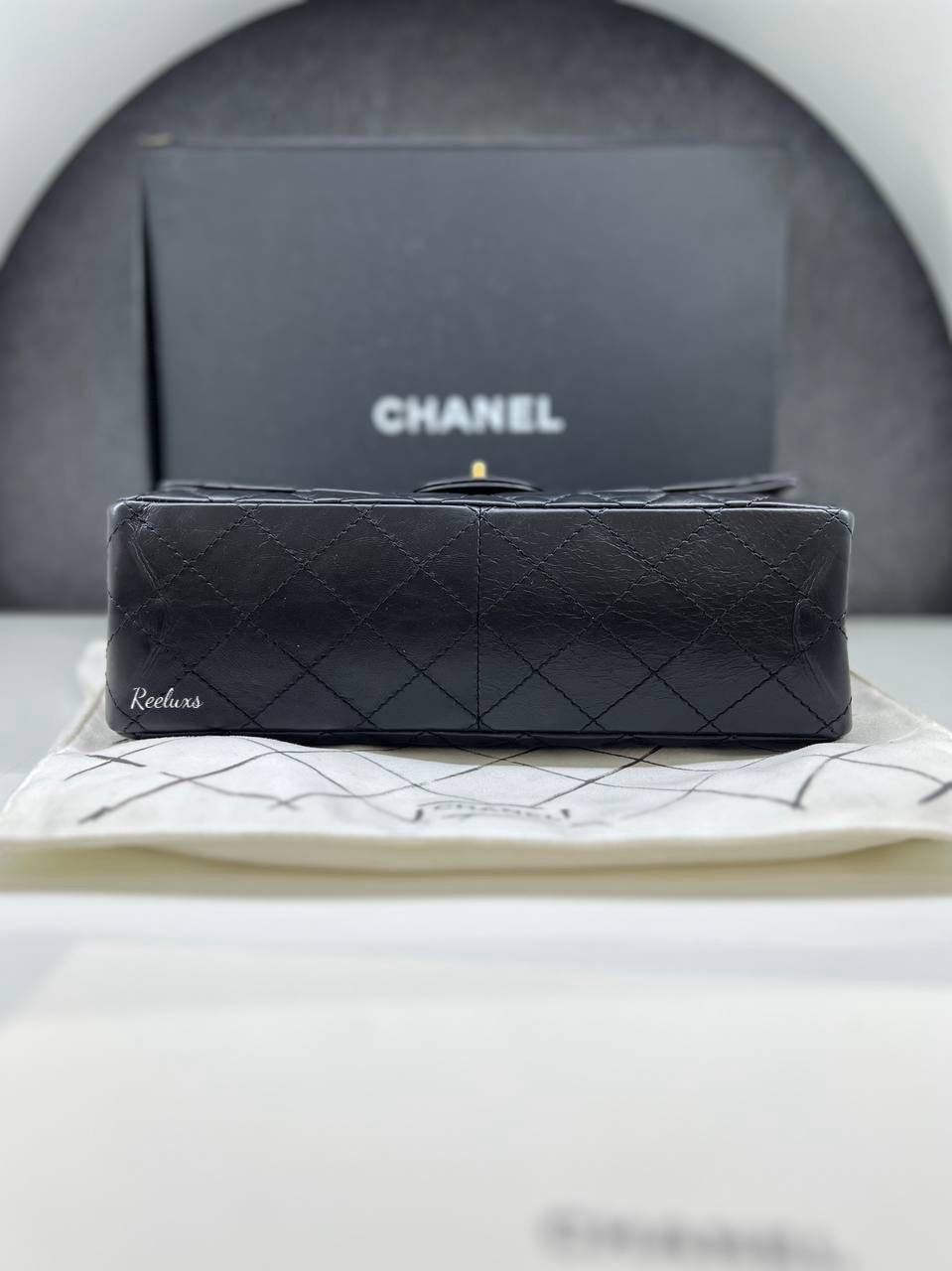 FULLSET CHANEL Quilted Aged Leather Reissue 2.55 Classic Flap Bag GHW