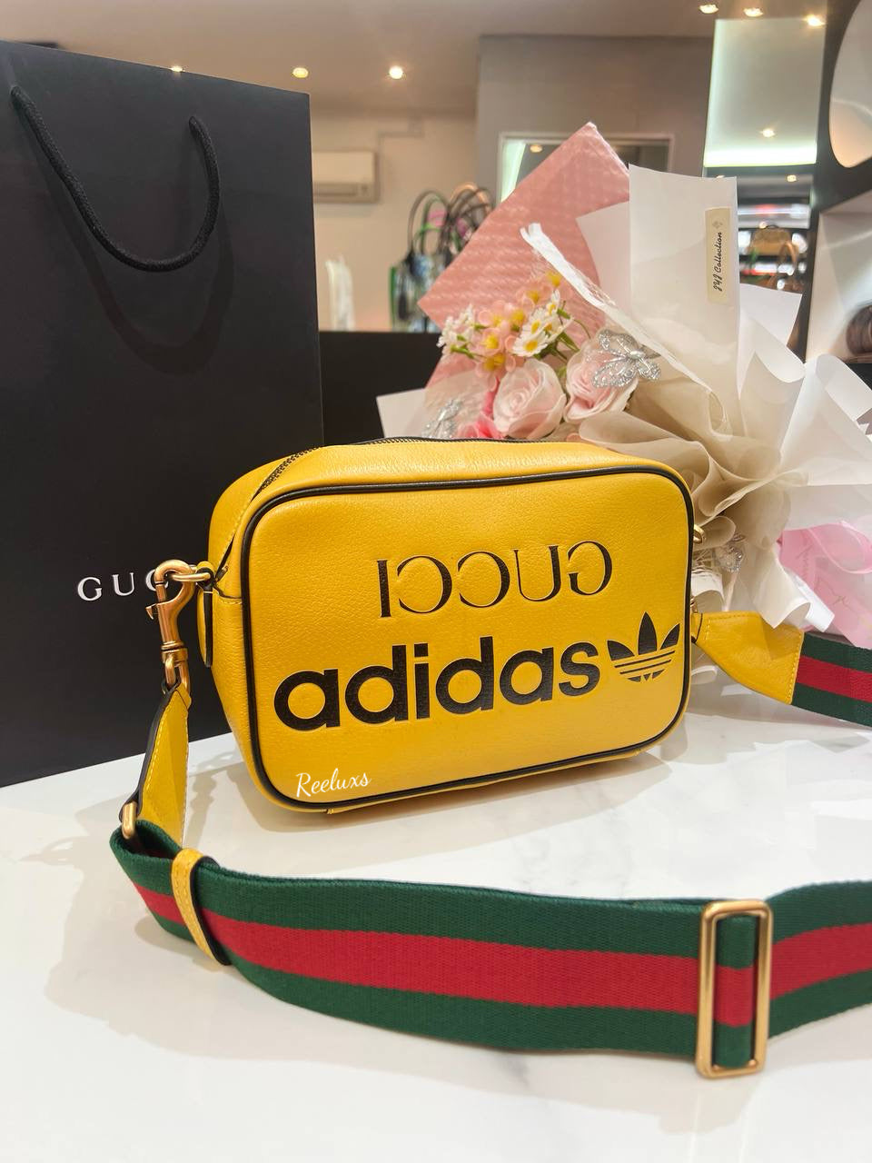 GUCCI x ADDIDAS Mustard Leather Small Crossbody Bag